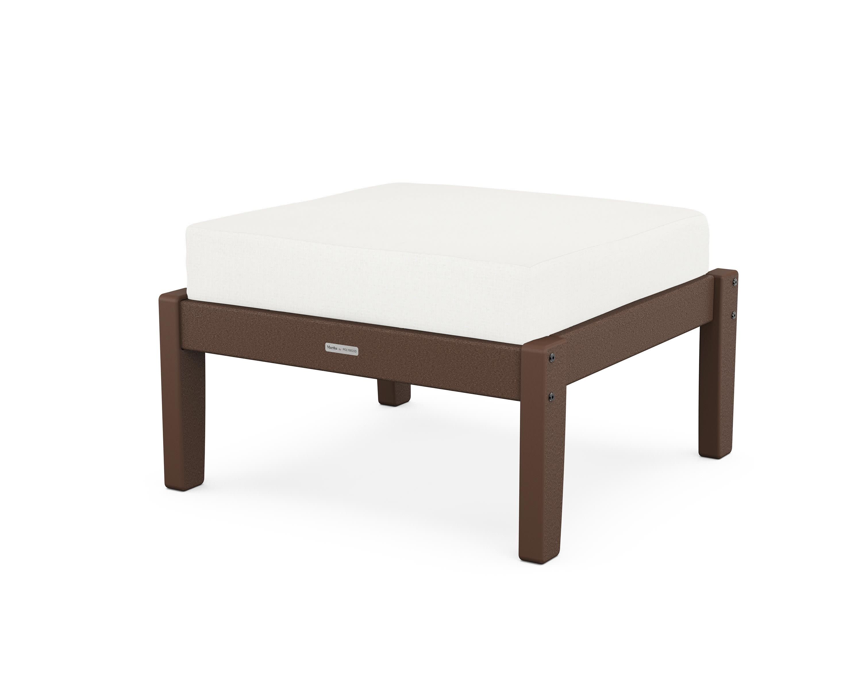 Chinoiserie Deep Seating Ottoman in Mahogany / Natural Linen
