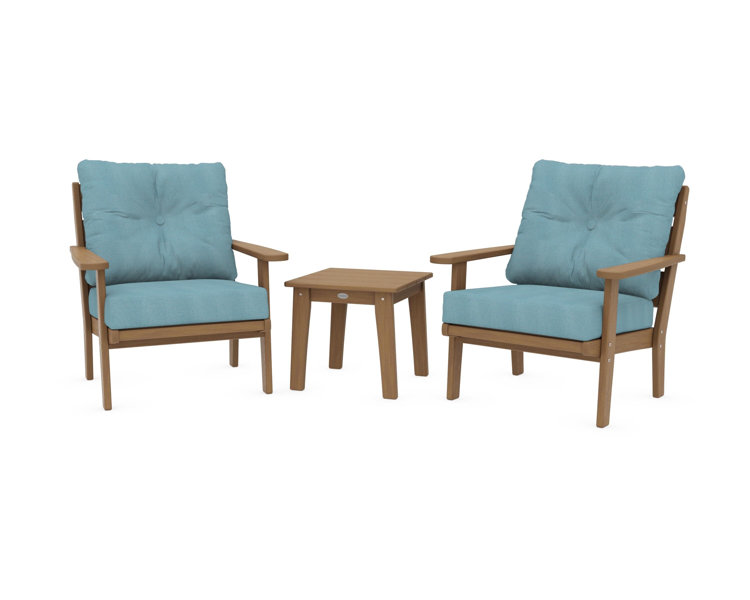 Lakeside 3-Piece Deep Seating Chair Set in Natural / Lattice Sky Blue