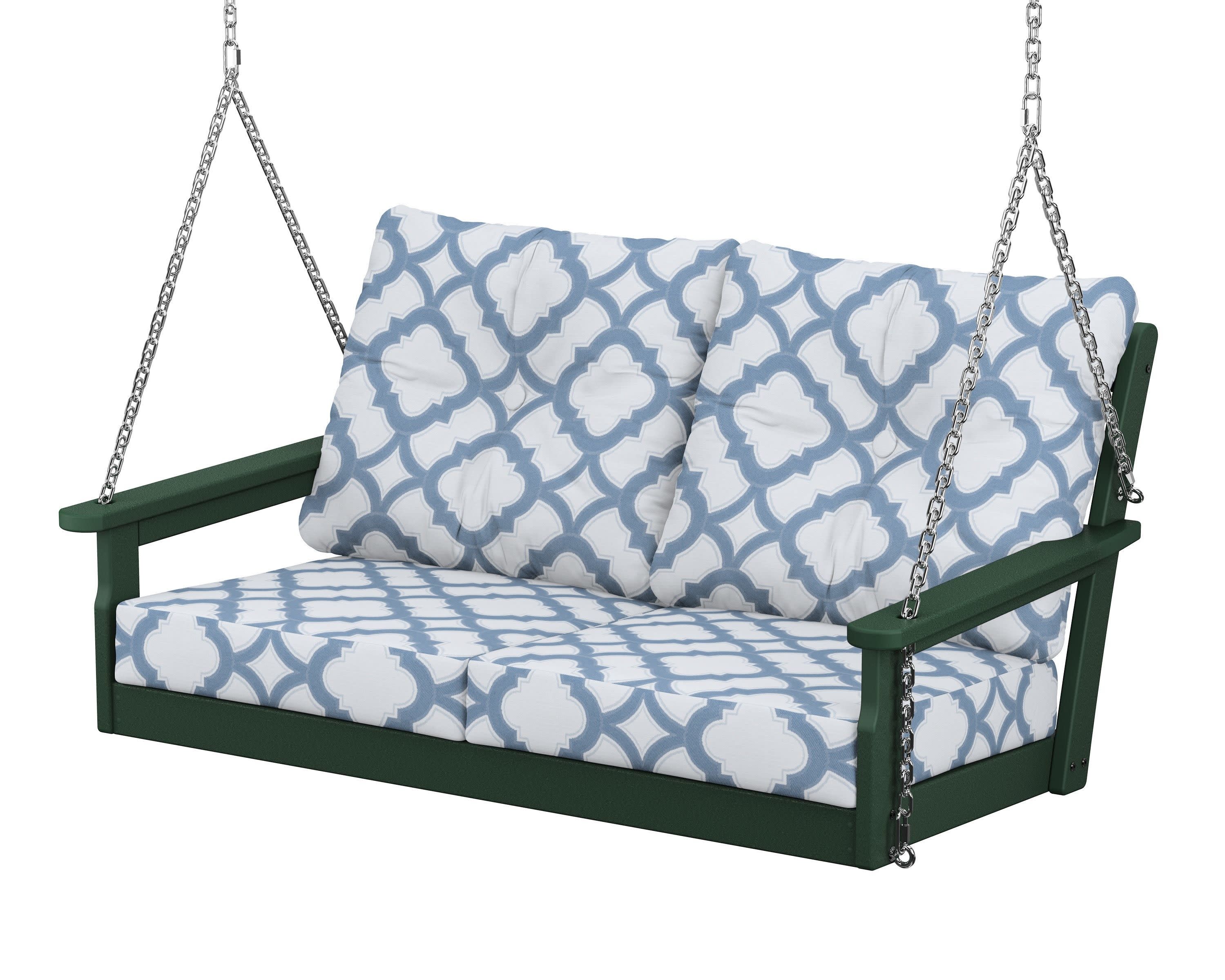 Vineyard Deep Seating Swing in Green / Trellis Sky Blue