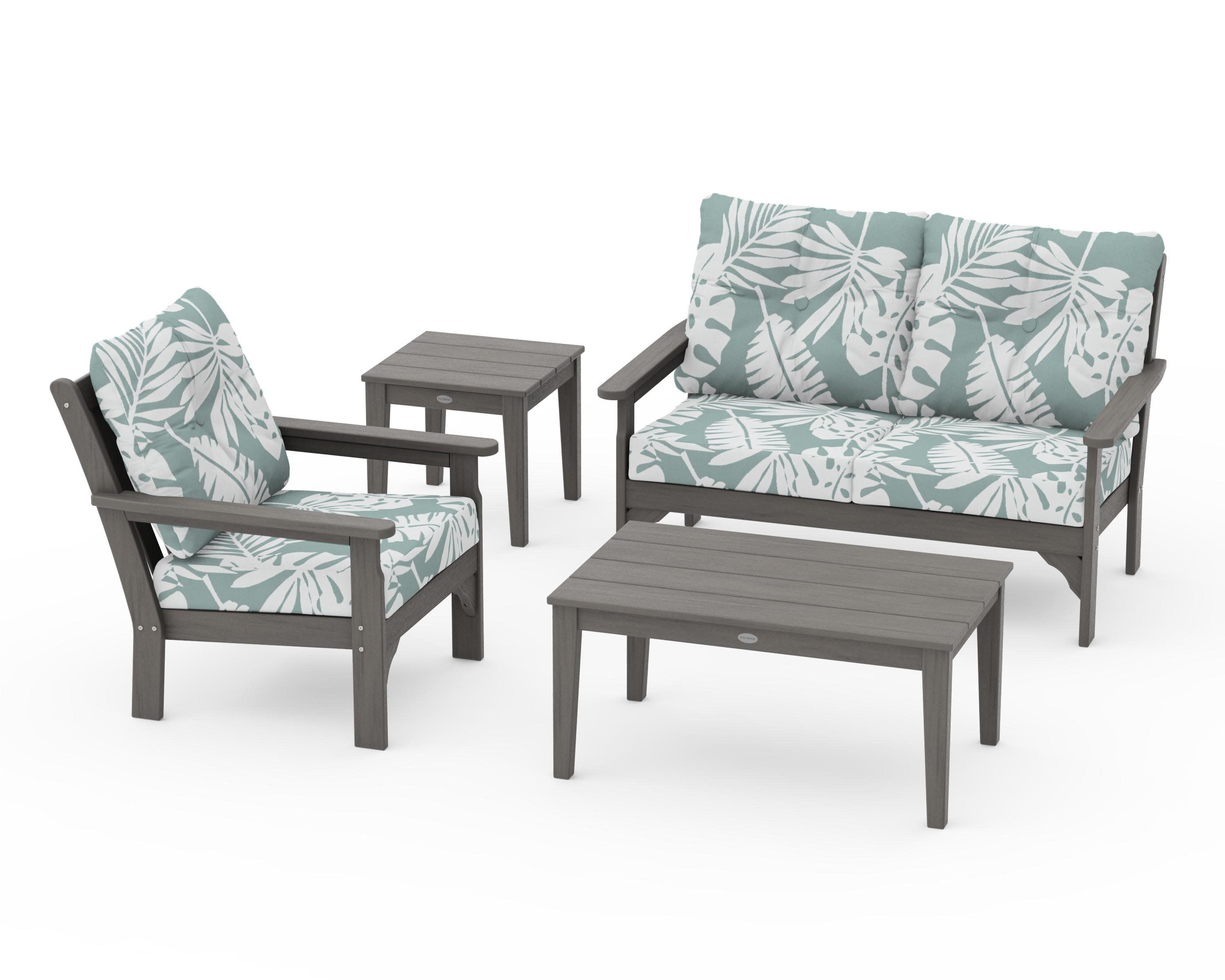 Vineyard 4-Piece Deep Seating Set in Driftwood / Leaf Glacier Spa