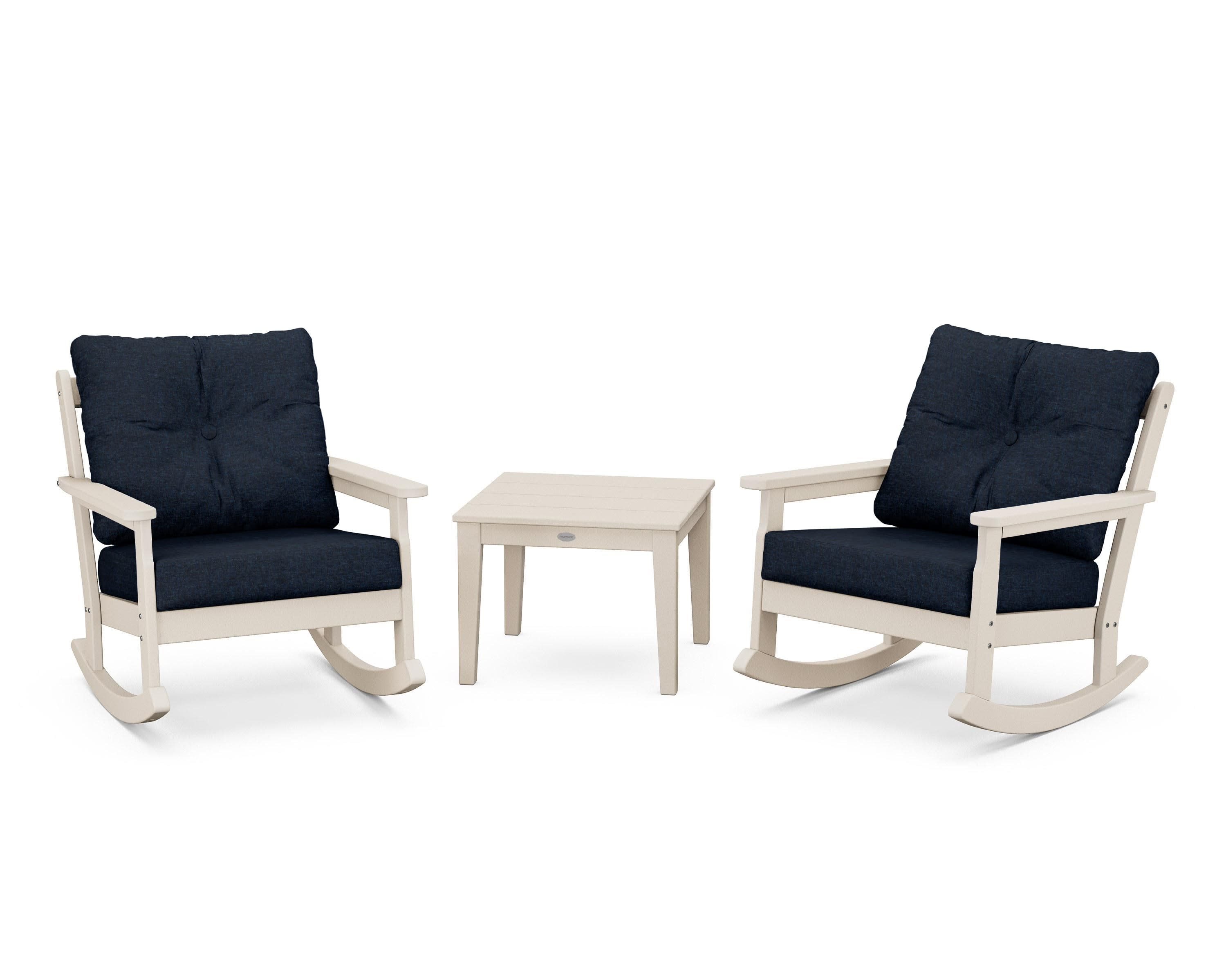Vineyard 3-Piece Deep Seating Rocker Set in Sand / Marine Indigo