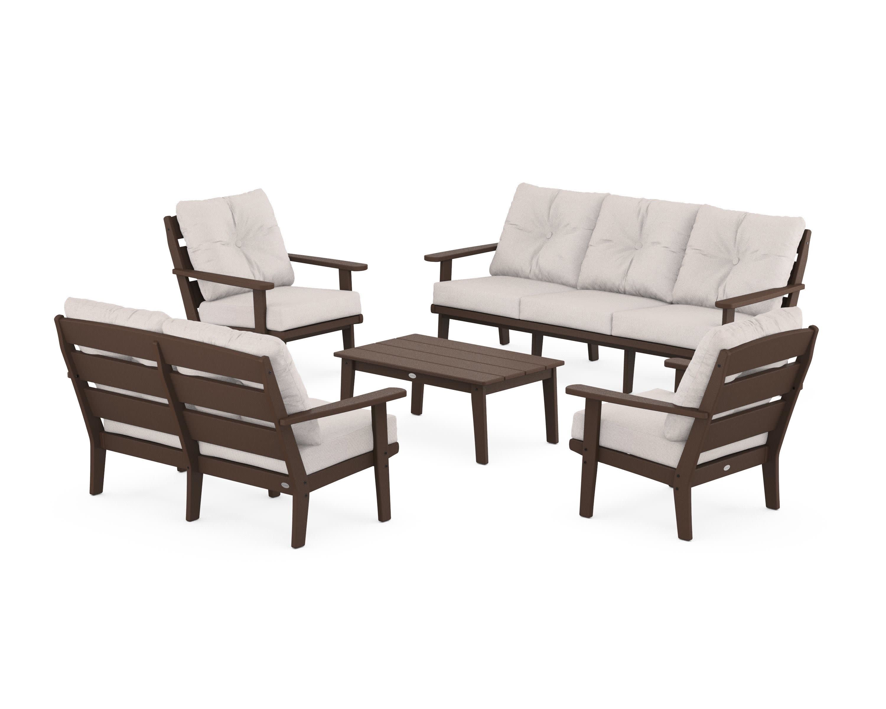 Lakeside 5-Piece Lounge Sofa Set in Mahogany / Dune Burlap