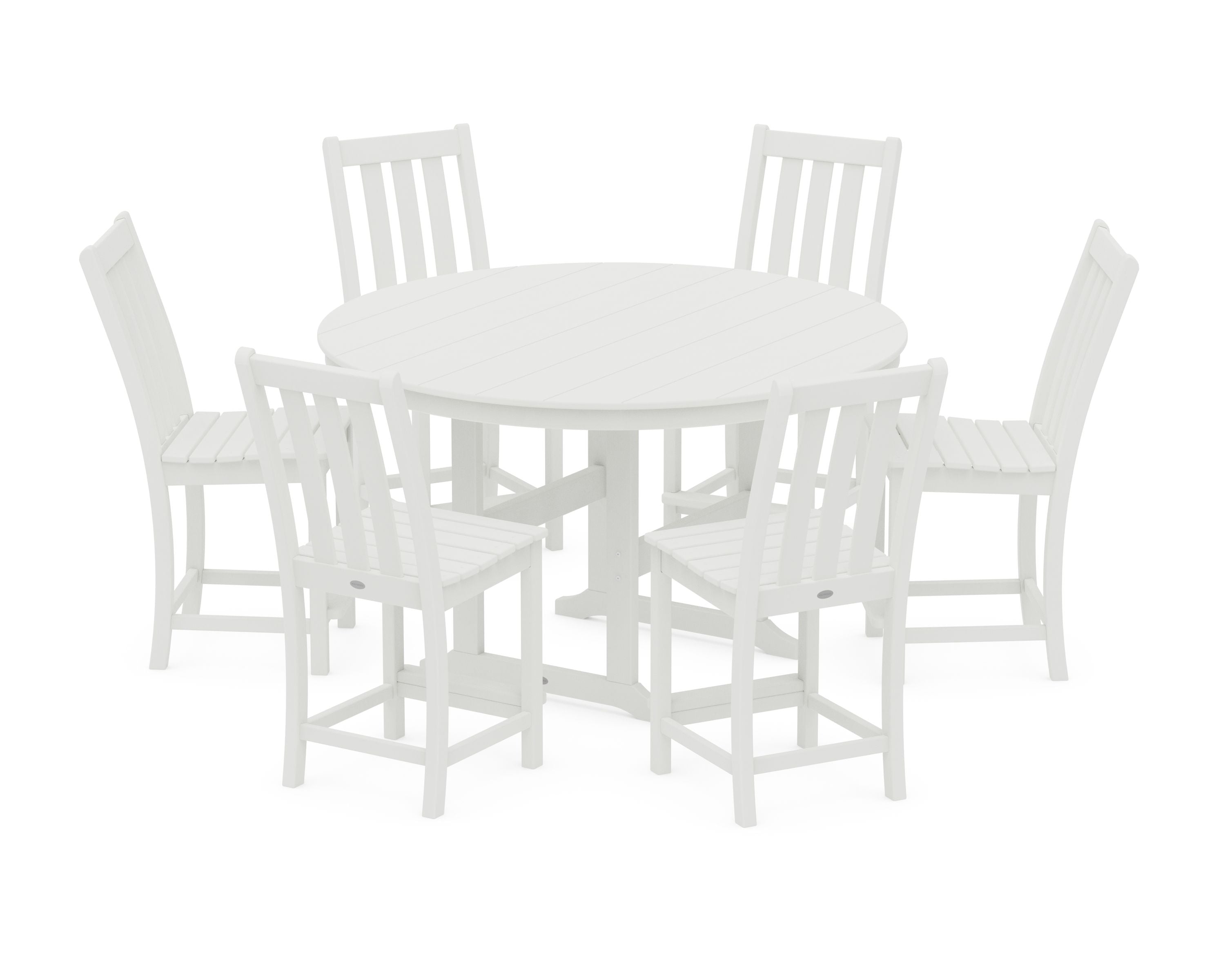 Vineyard 7-Piece Farmhouse Side Chair Round Farmhouse Counter Set in Vintage White