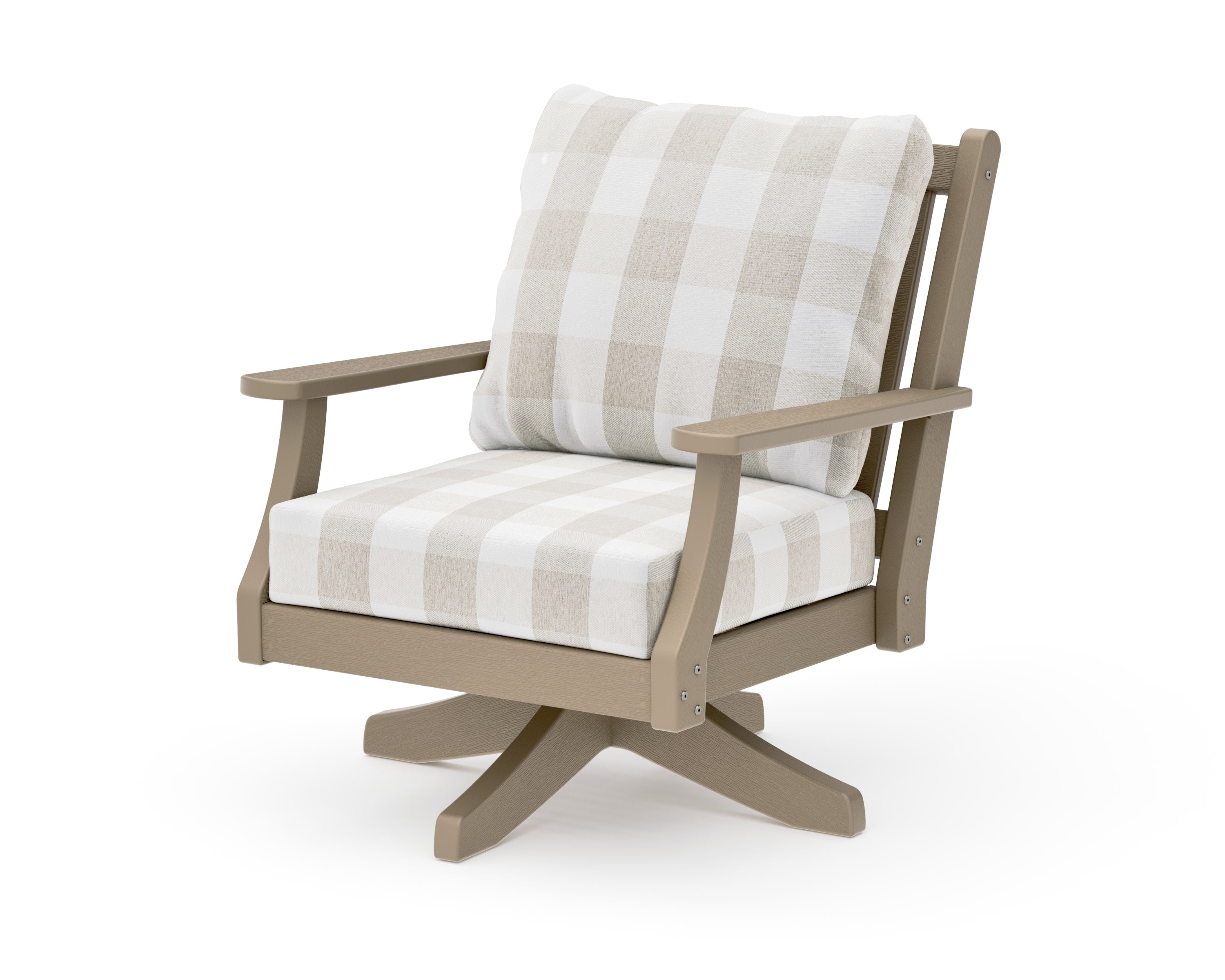 Wovendale Deep Seating Swivel Chair in Vintage Sahara / Buffalo Plaid Dune Burlap