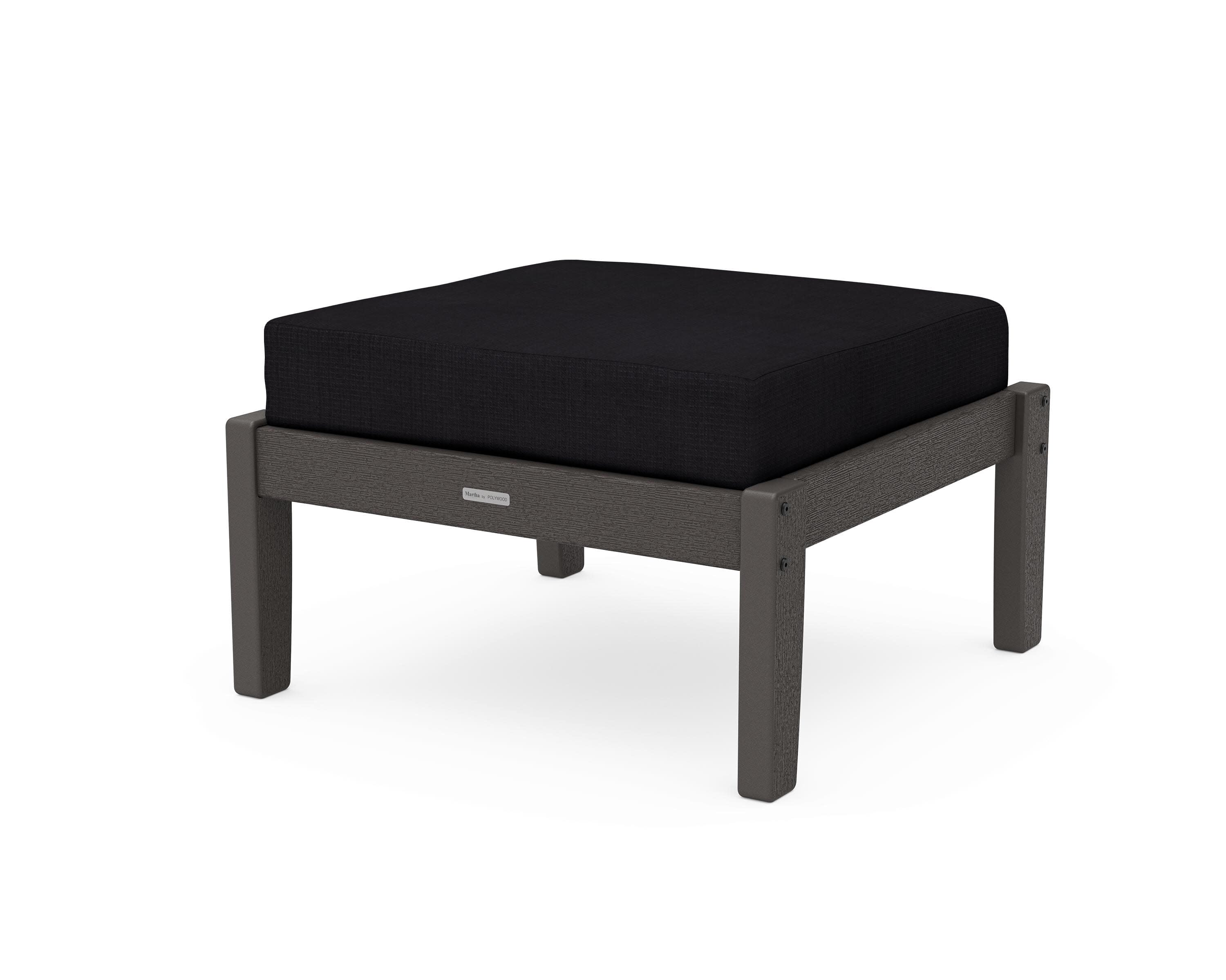 Chinoiserie Deep Seating Ottoman in Vintage Coffee / Midnight Linen