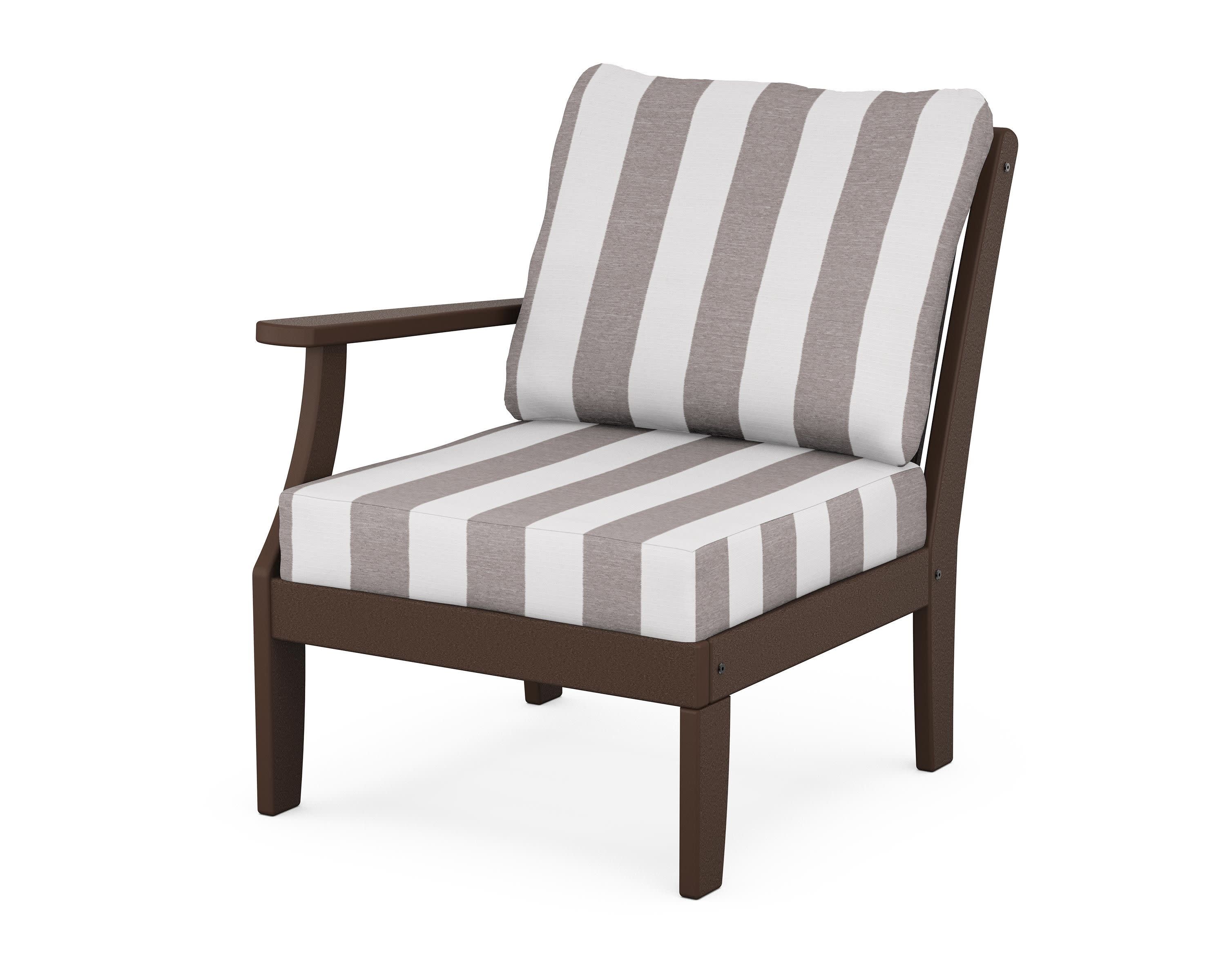 Braxton Modular Left Arm Chair in Mahogany / Cabana Stripe Grey Mist