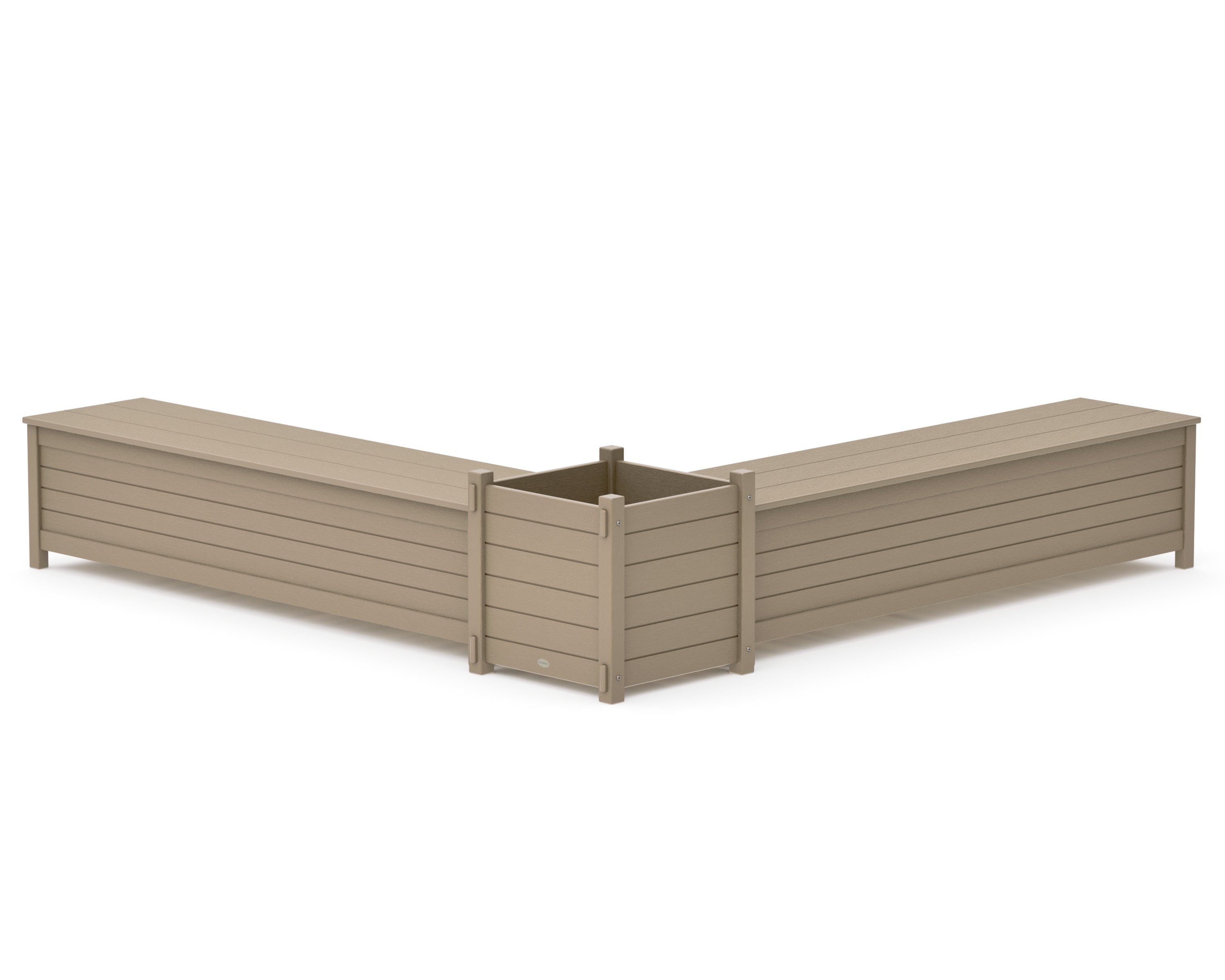 72" Nautical L- Shaped Planter Storage Bench Set- Large in Vintage Sahara
