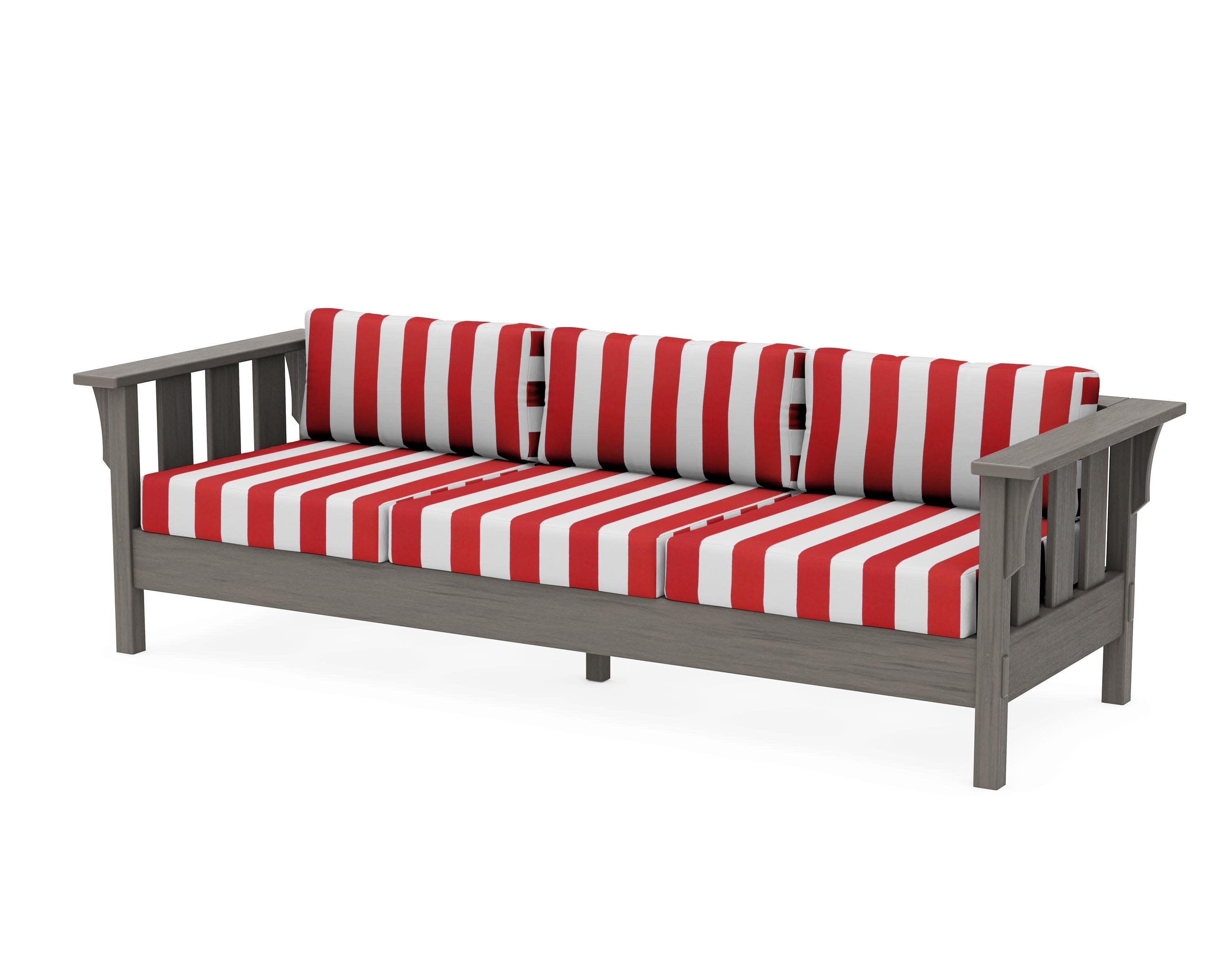 Acadia Deep Seating Sofa in Driftwood / Cabana Stripe Crimson