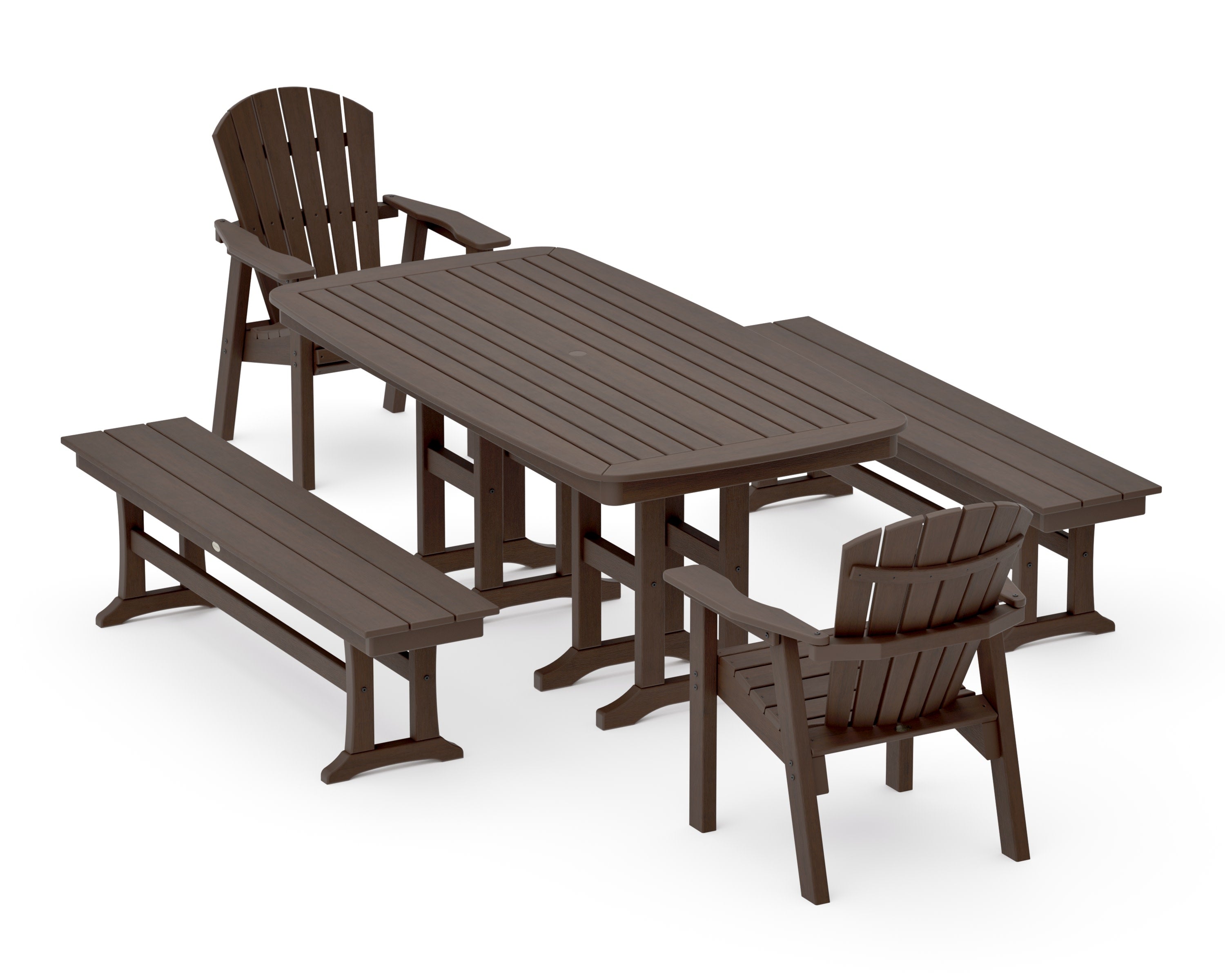 Seashell 5-Piece Dining Set with Benches in Kona