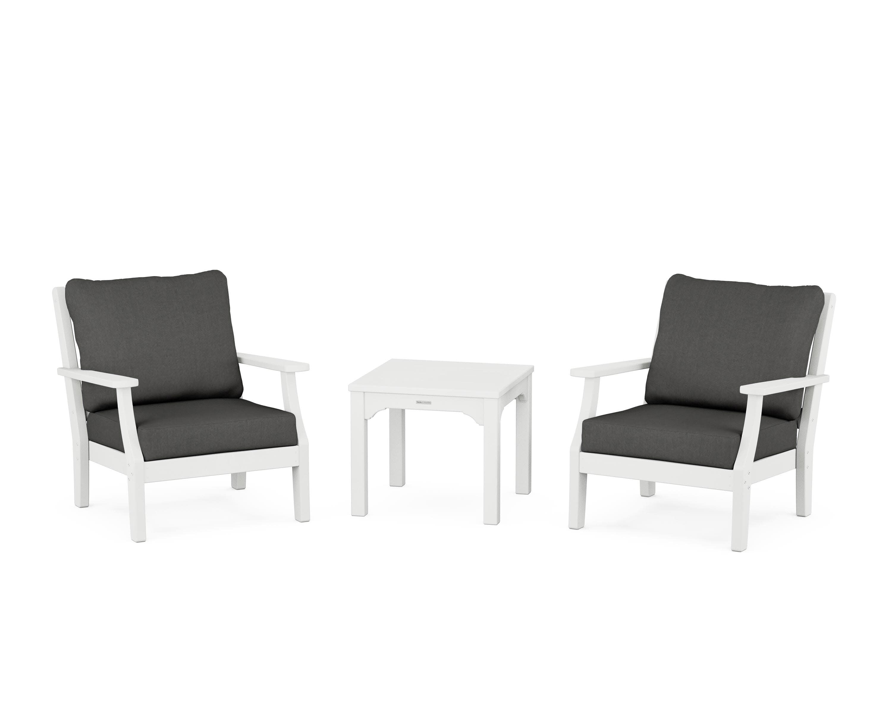 Chinoiserie 3-Piece Deep Seating Set in White / Spectrum Carbon