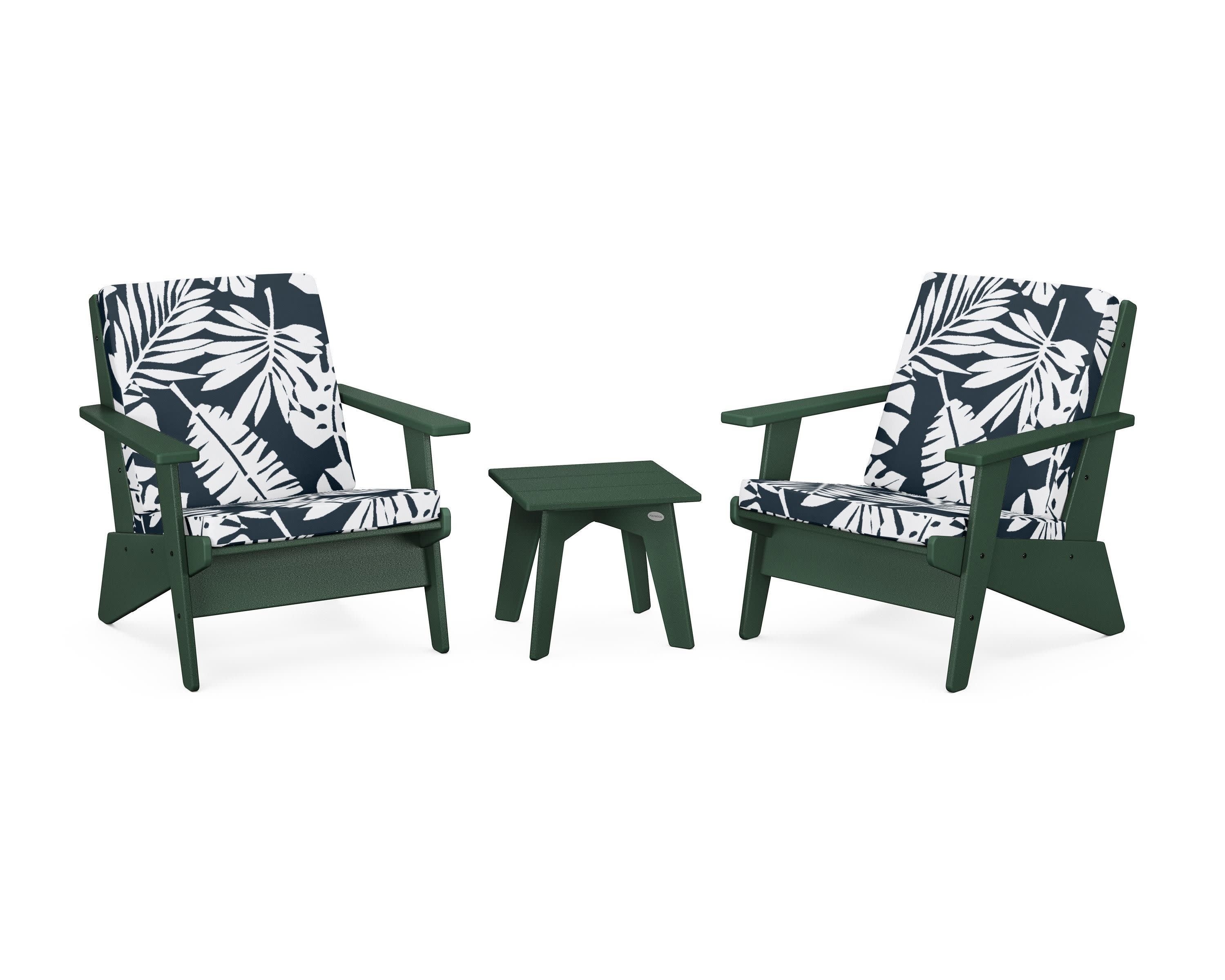 Riviera Modern Lounge 3-Piece Set in Green / Leaf Marine Indigo