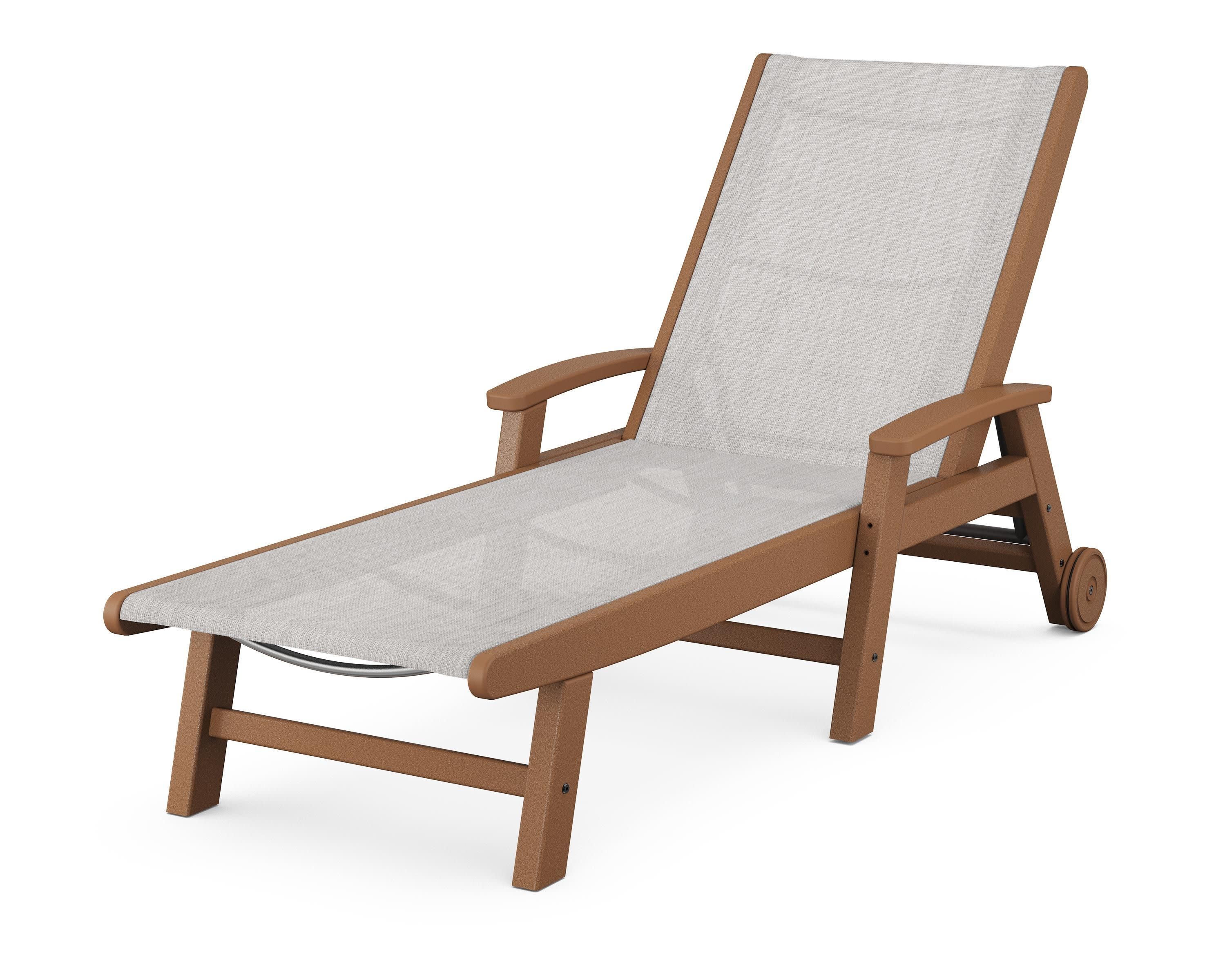 Coastal Chaise with Wheels in Teak / Parchment Sling