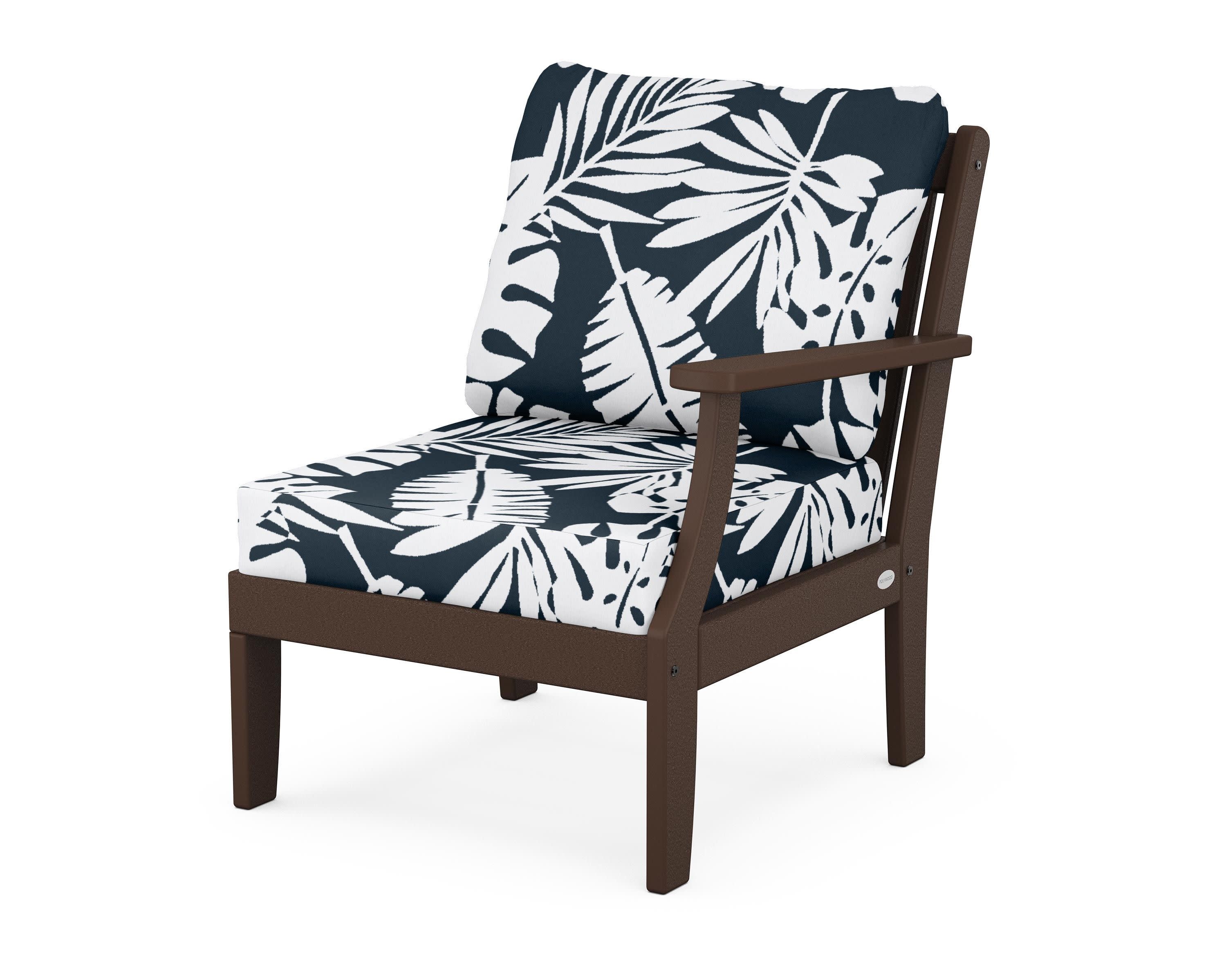 Braxton Modular Right Arm Chair in Mahogany / Leaf Marine Indigo