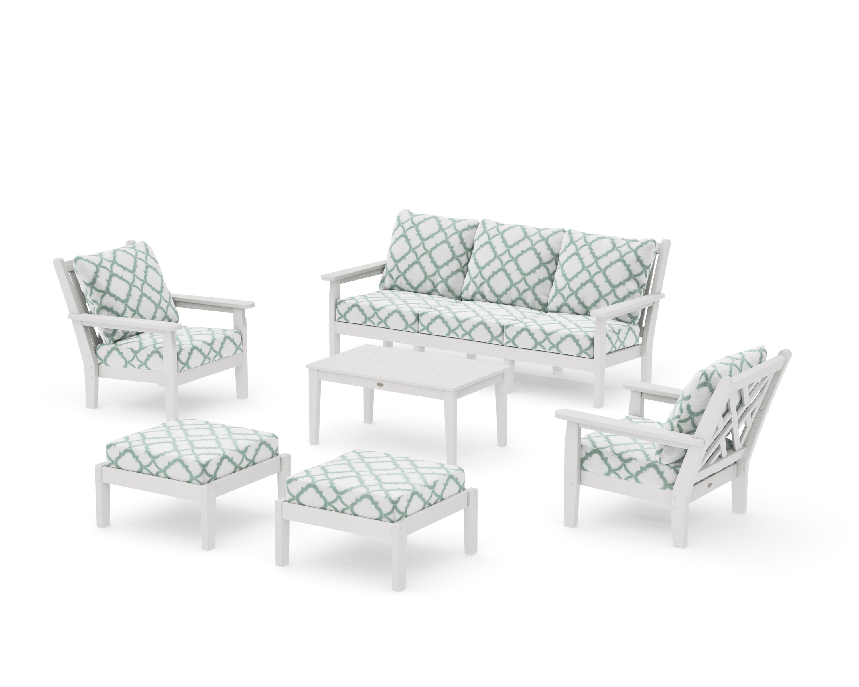 Chippendale 6-Piece Lounge Sofa Set in Vintage White / Trellis Glacier Spa