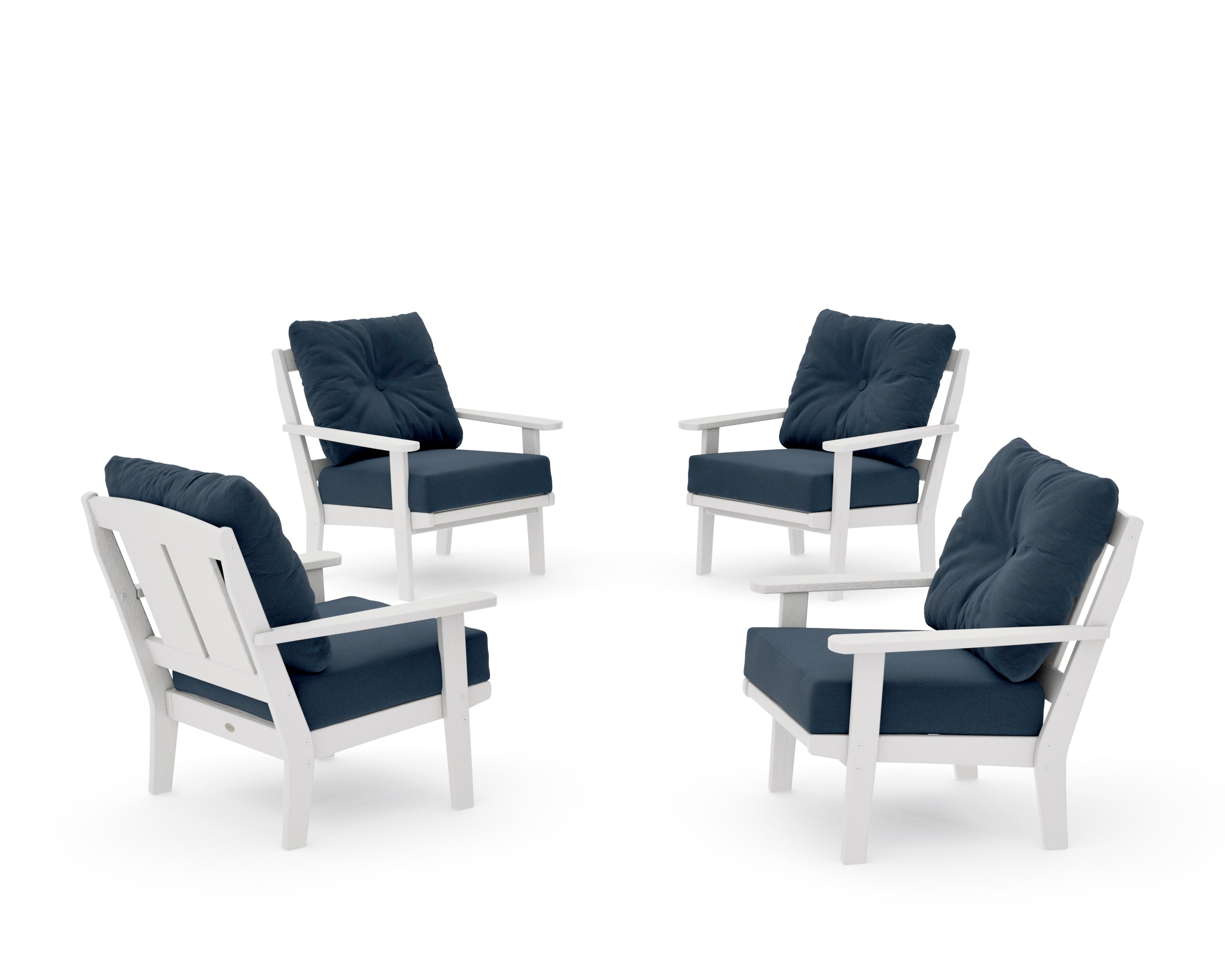 Mission 5-Piece Deep Seating Set with Fire Pit Table in Vintage White / Marine Indigo