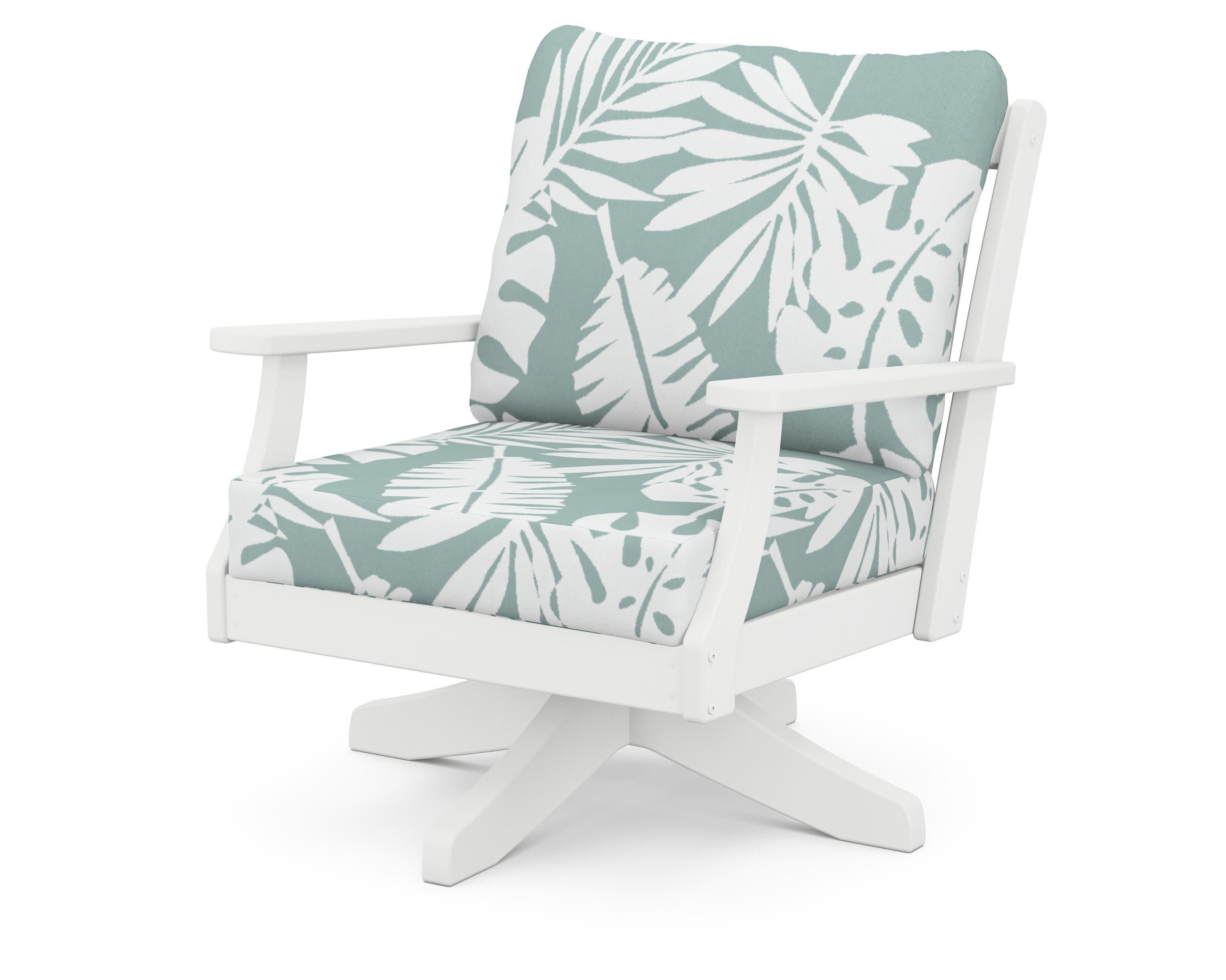 Braxton Deep Seating Swivel Chair in White / Leaf Glacier Spa