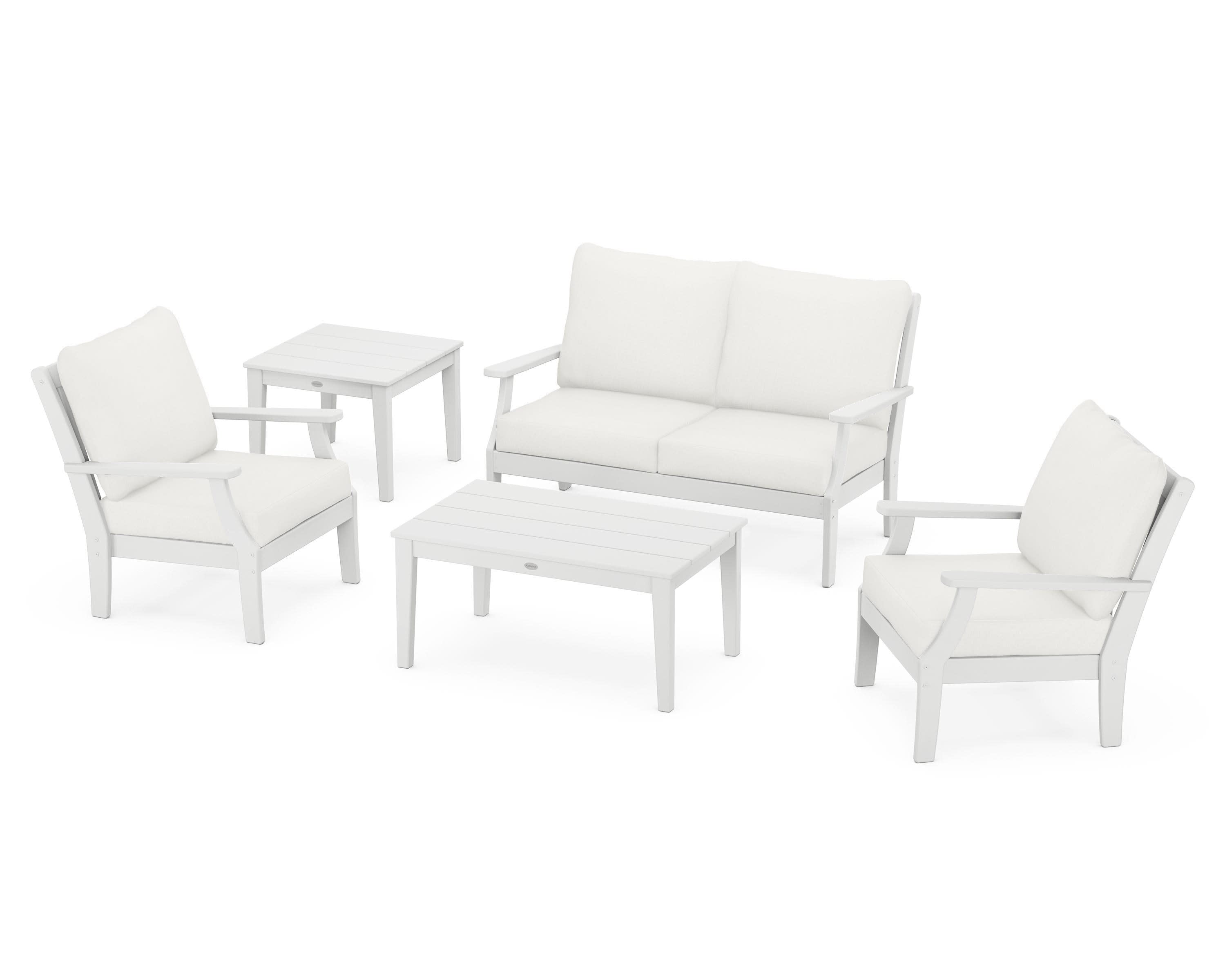 Braxton 5-Piece Deep Seating Set in White / Natural Linen