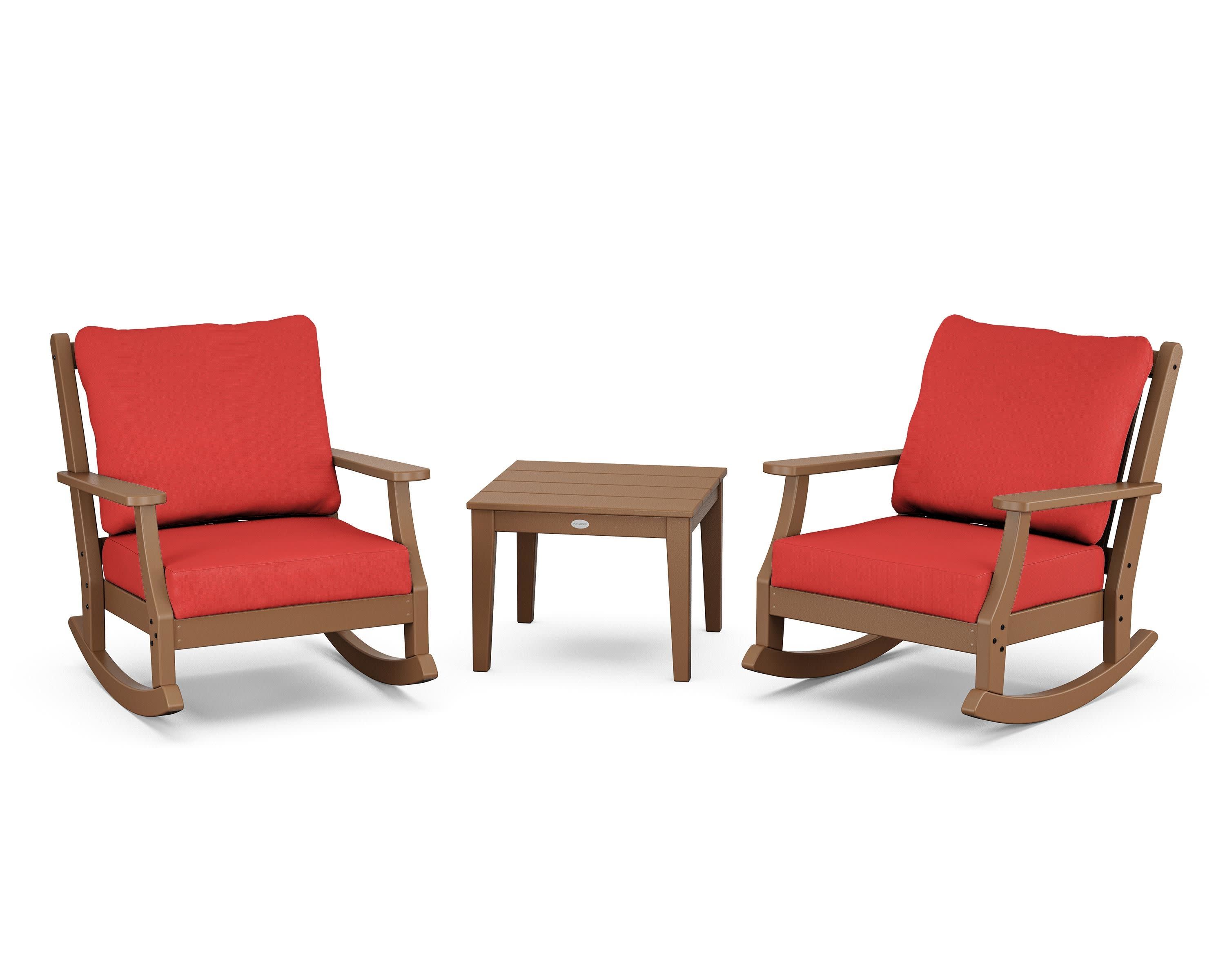 Wovendale 3-Piece Deep Seating Rocker Set in Teak / Crimson Linen