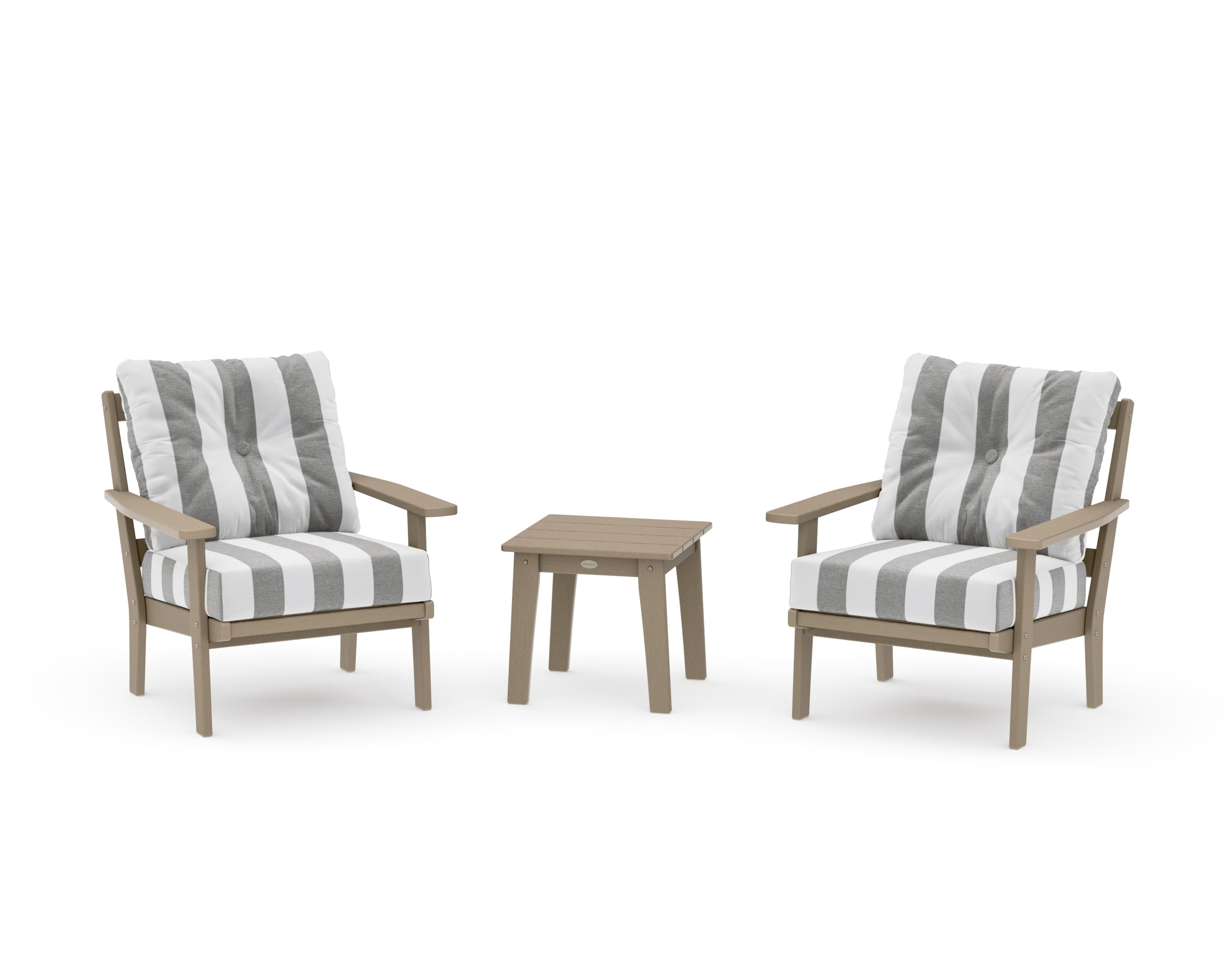 Prairie 3-Piece Deep Seating Set in Vintage Sahara / Cabana Stripe Grey Mist