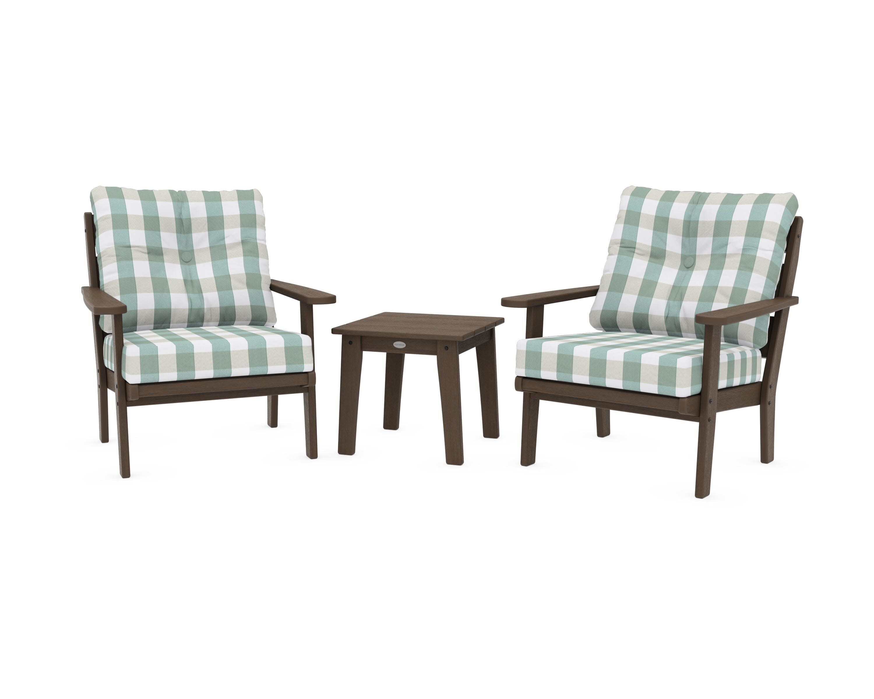 Lakeside 3-Piece Deep Seating Chair Set in Kona / Buffalo Plaid Glacier Spa