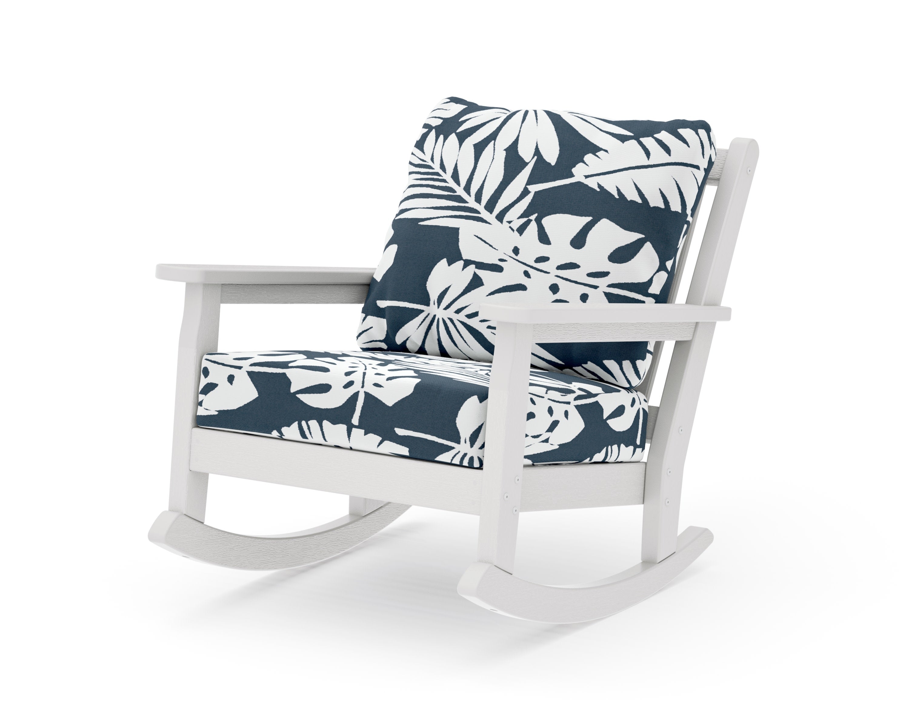 Chippendale Deep Seating Rocking Chair in Vintage White / Leaf Marine Indigo