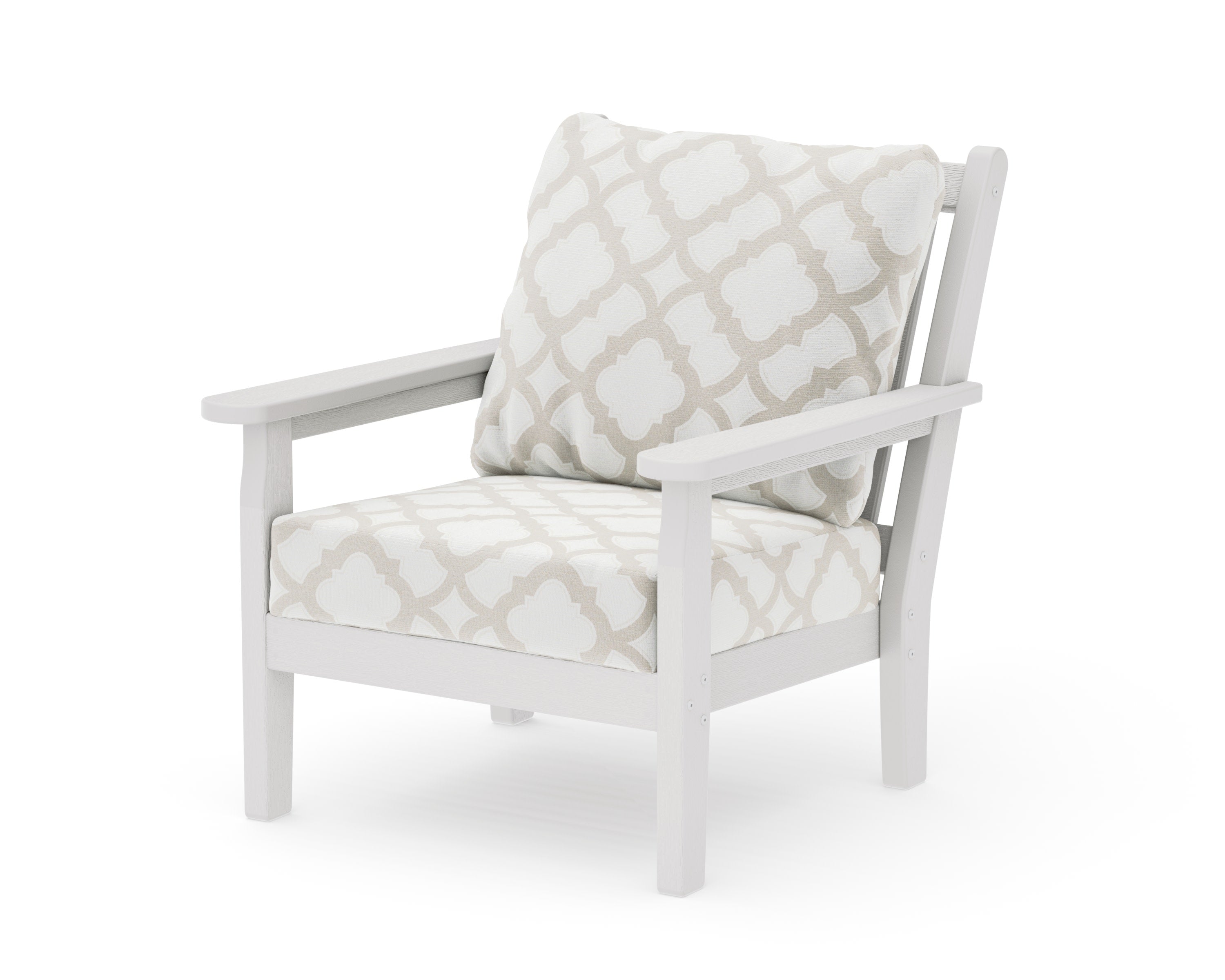 Chippendale Deep Seating Chair in Vintage White / Trellis Dune Burlap