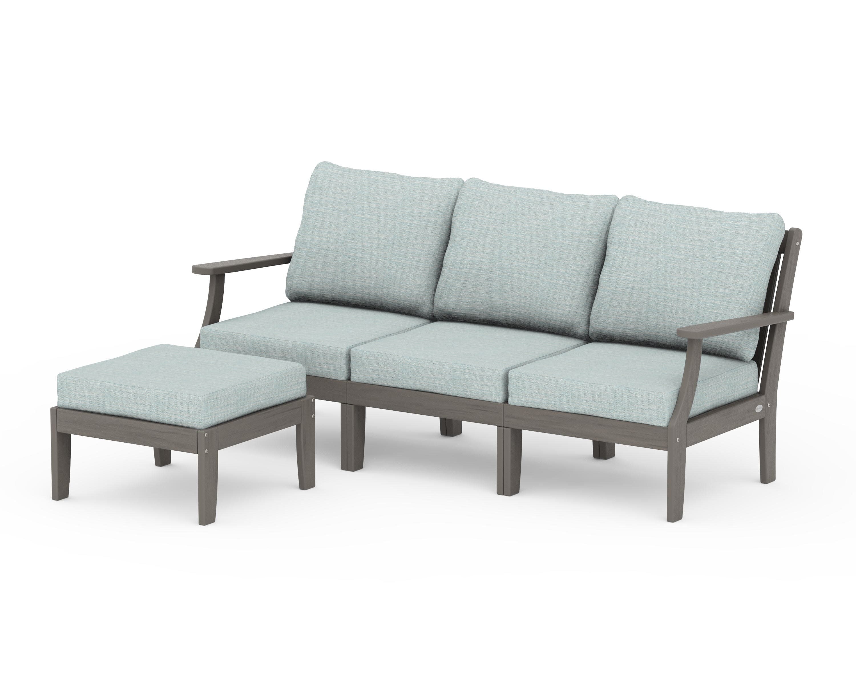Braxton Modular 4-Piece Deep Seating Set with Ottoman in Driftwood / Soothe Mist