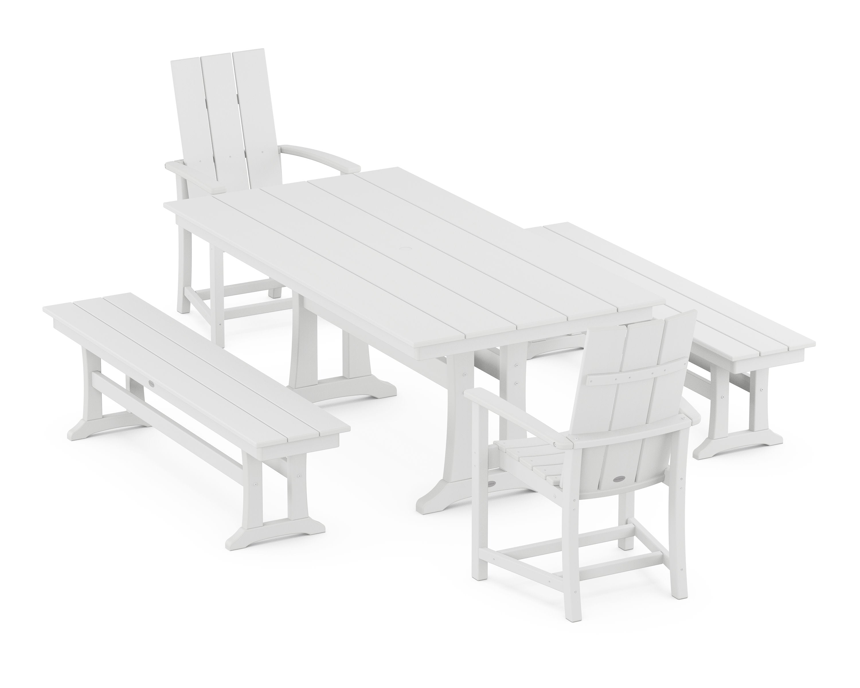 Modern Adirondack 5-Piece Farmhouse Dining Set With Trestle Legs in White