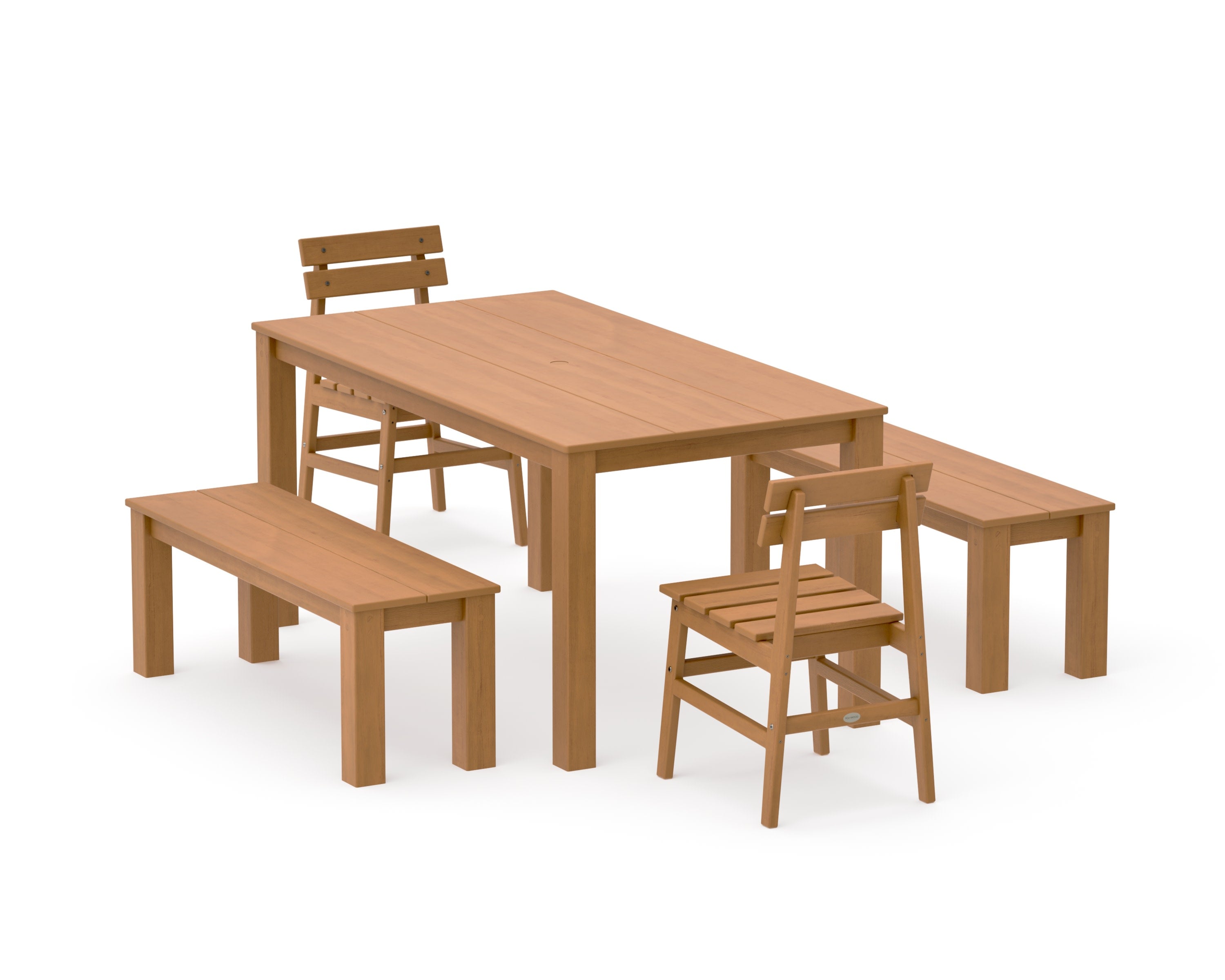 Modern Studio Plaza Chair 5-Piece Parsons Dining Set with Benches in Natural