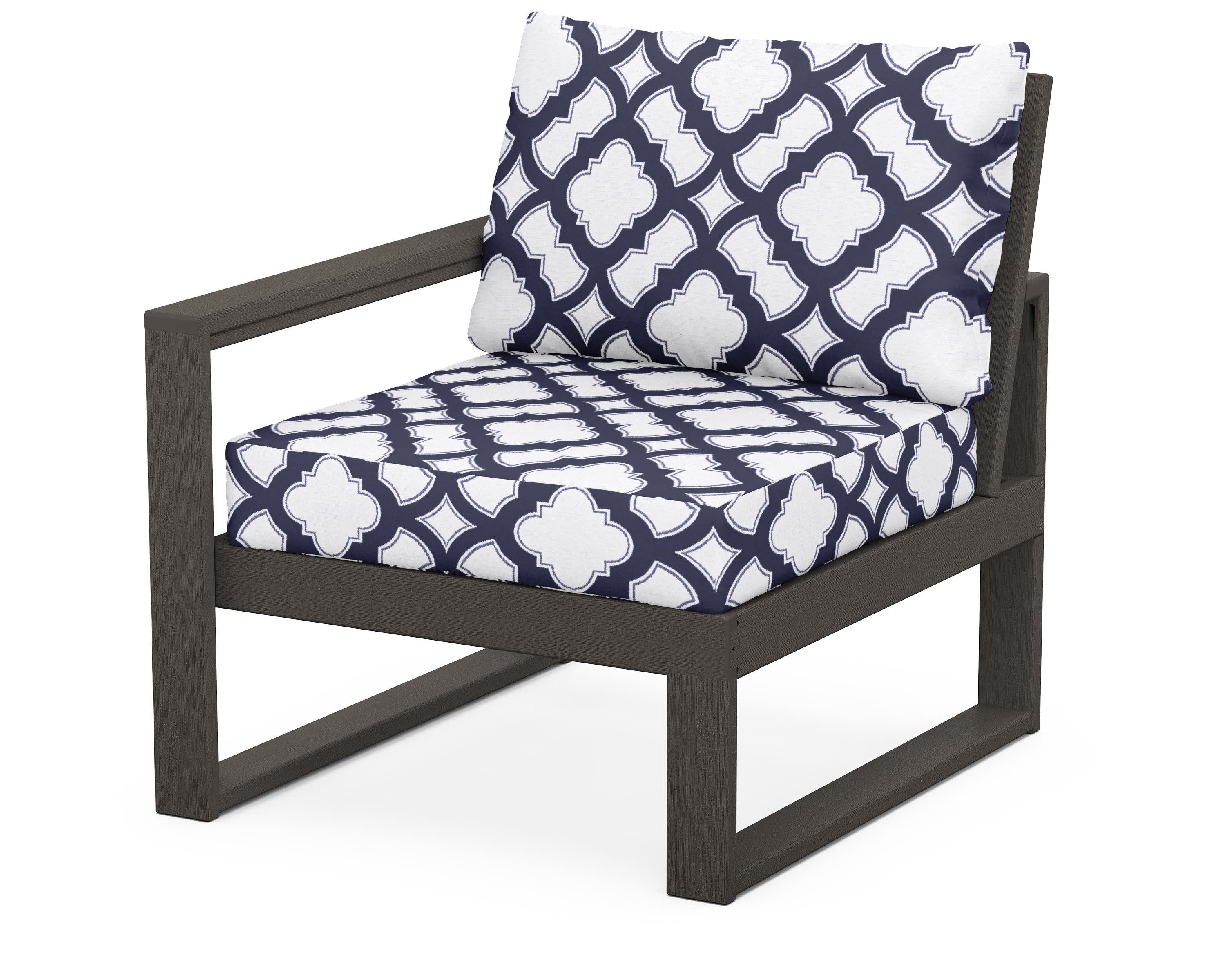 EDGE Modular Left Arm Chair in Vintage Coffee / Trellis Navy