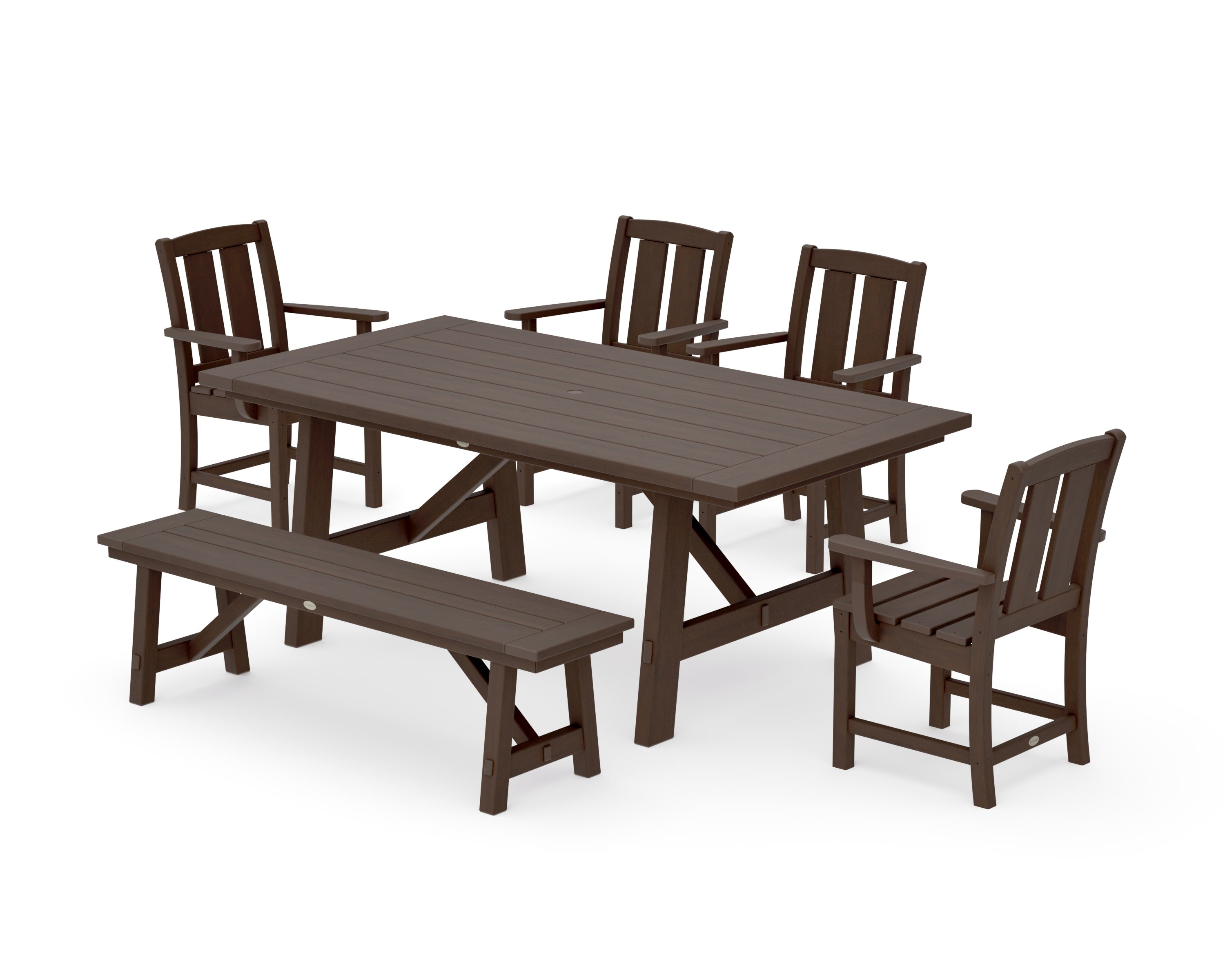 Mission 6-Piece Rustic Farmhouse Dining Set with Bench in Kona