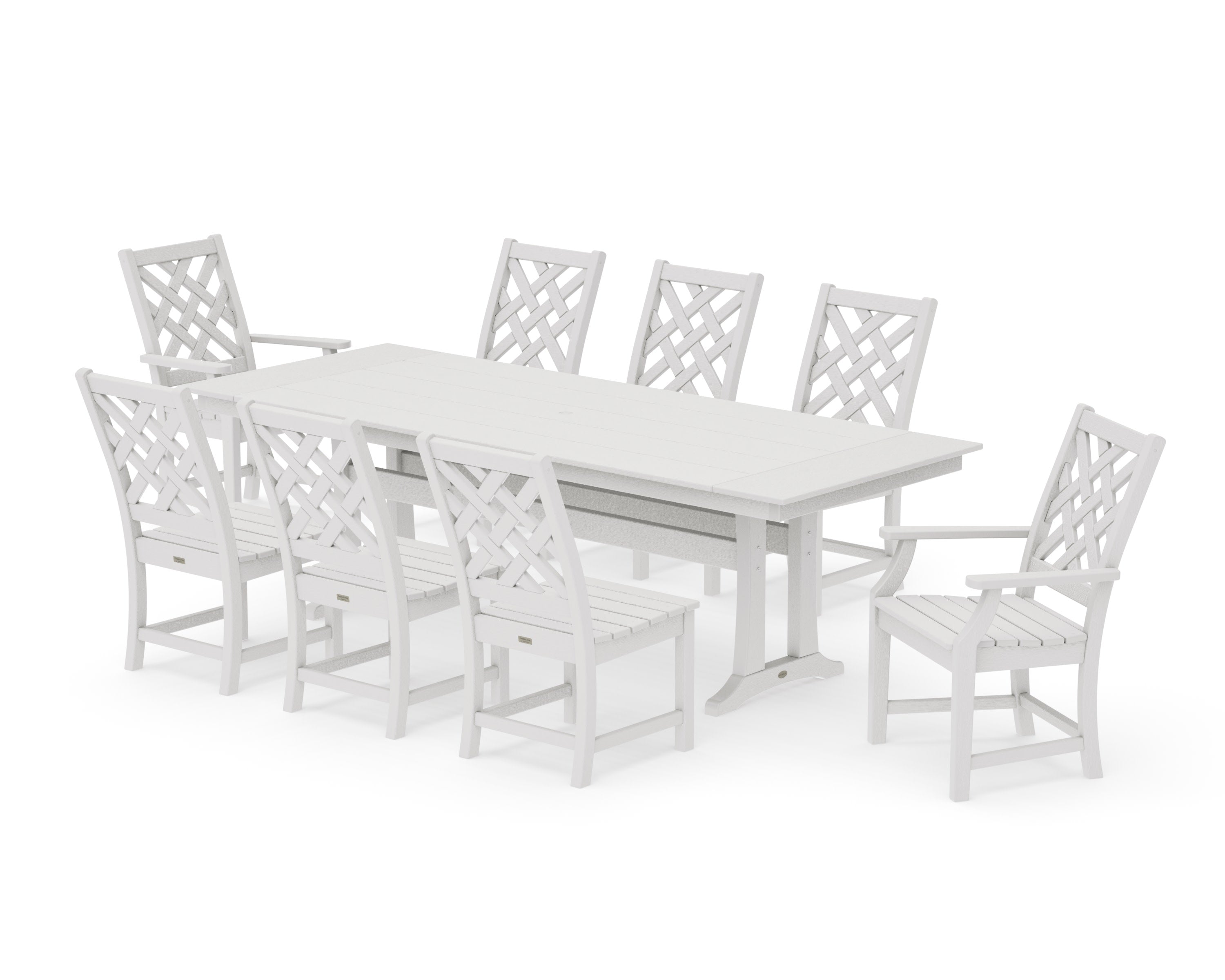 Wovendale 9-Piece Farmhouse Dining Set with Trestle Legs in Vintage White