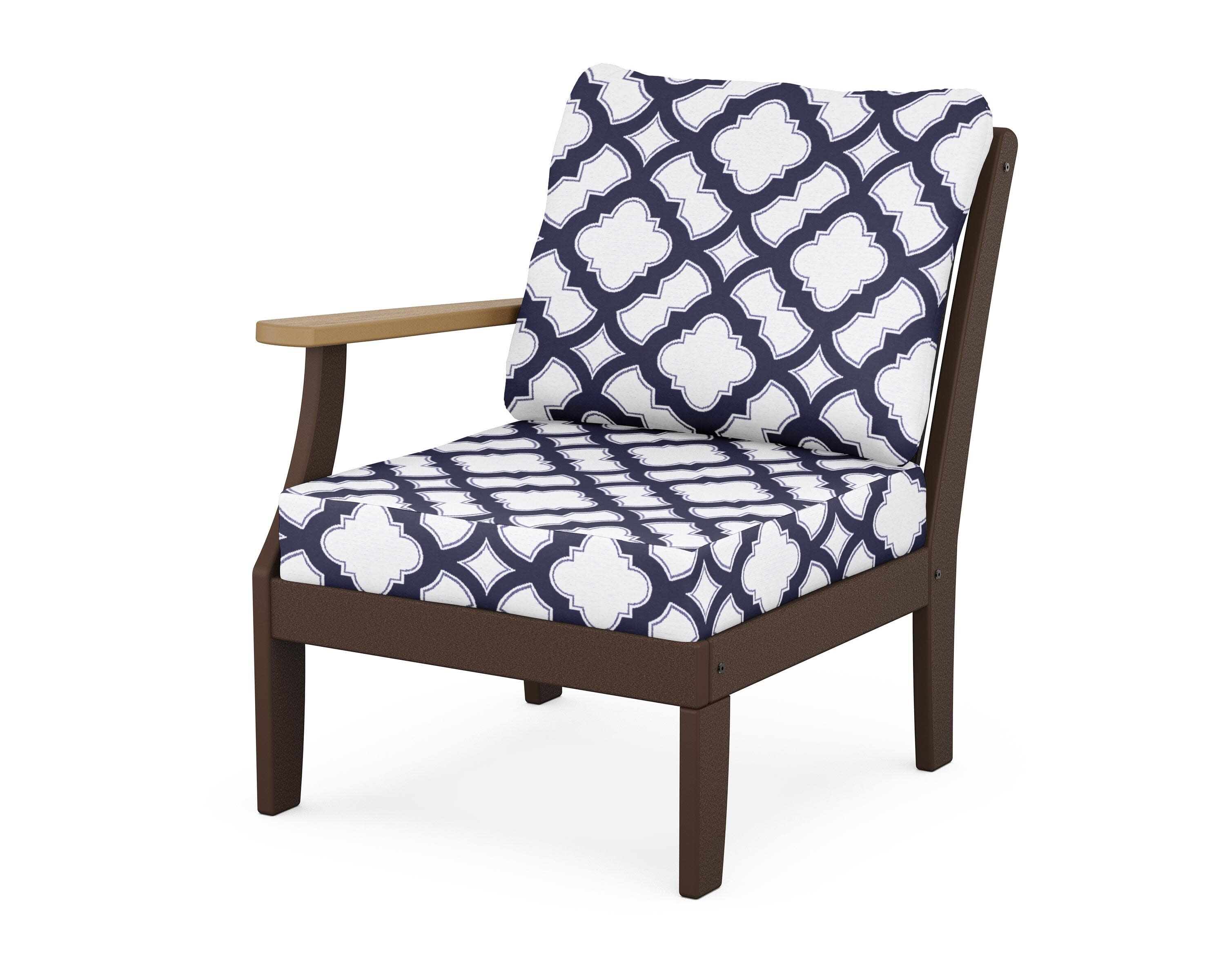 Braxton Modular Left Arm Chair in Mahogany / Natural / Trellis Navy