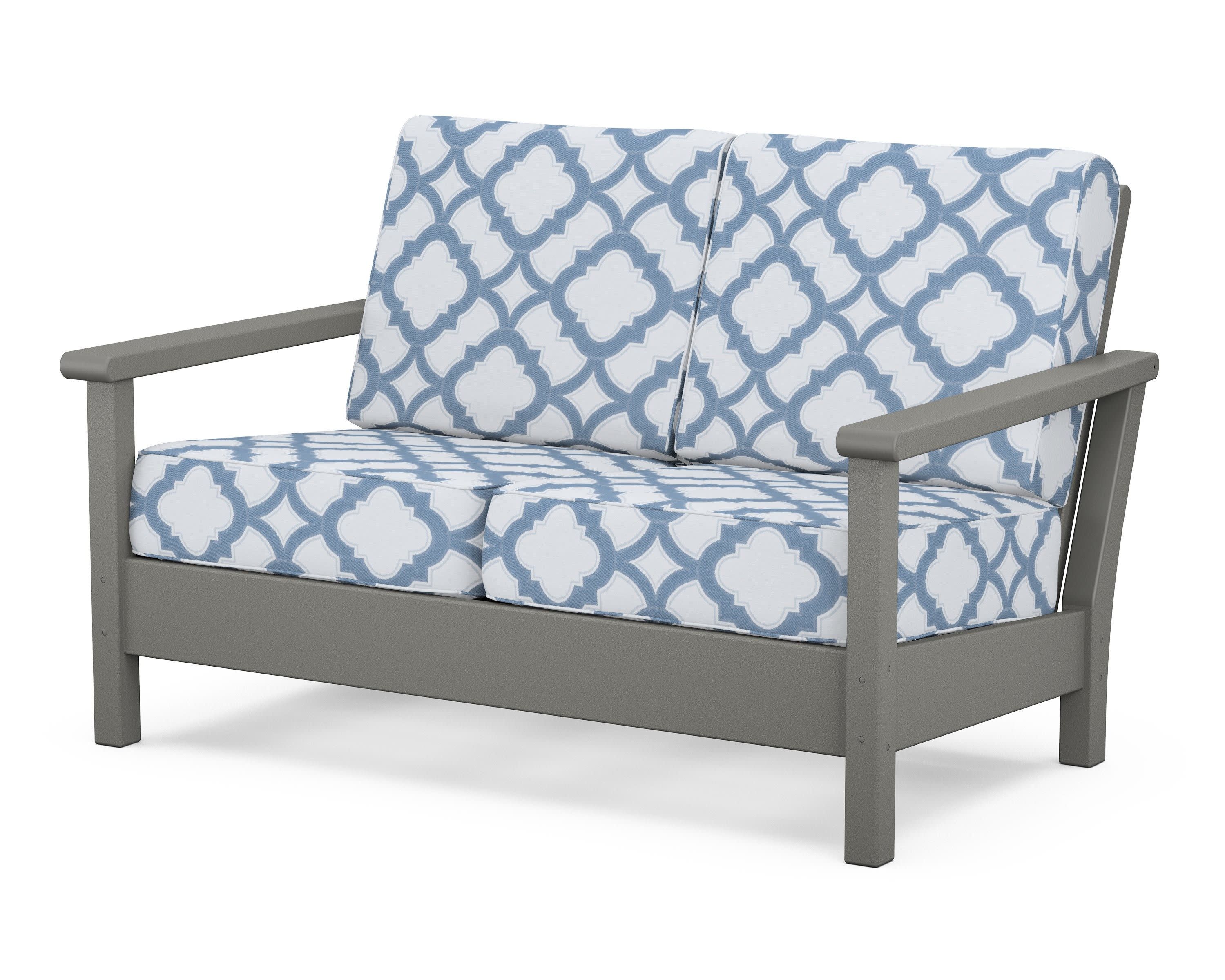 Harbour Deep Seating Loveseat in Slate Grey / Trellis Sky Blue