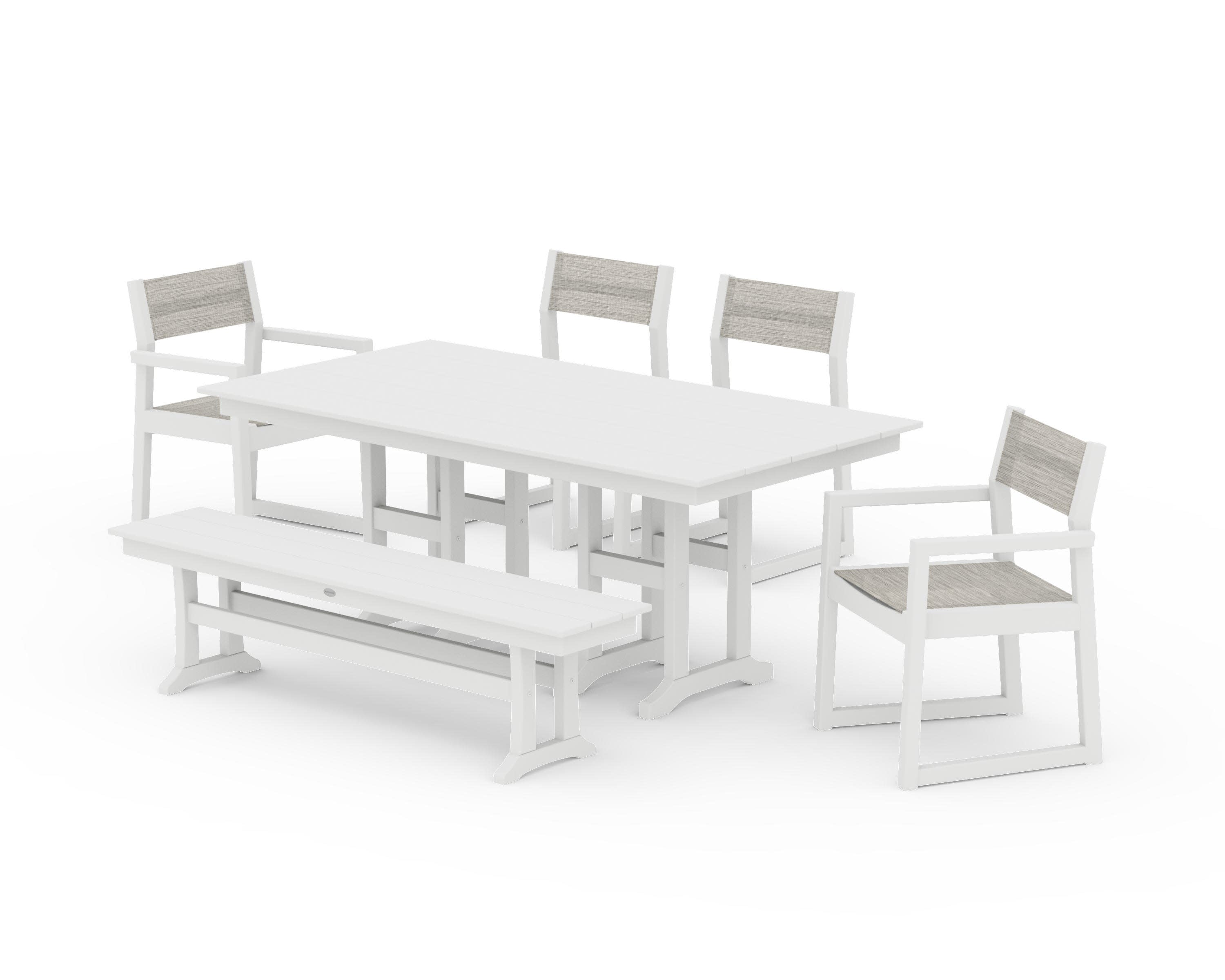 EDGE Sling 6-Piece Farmhouse Dining Set in White / Birch Sling