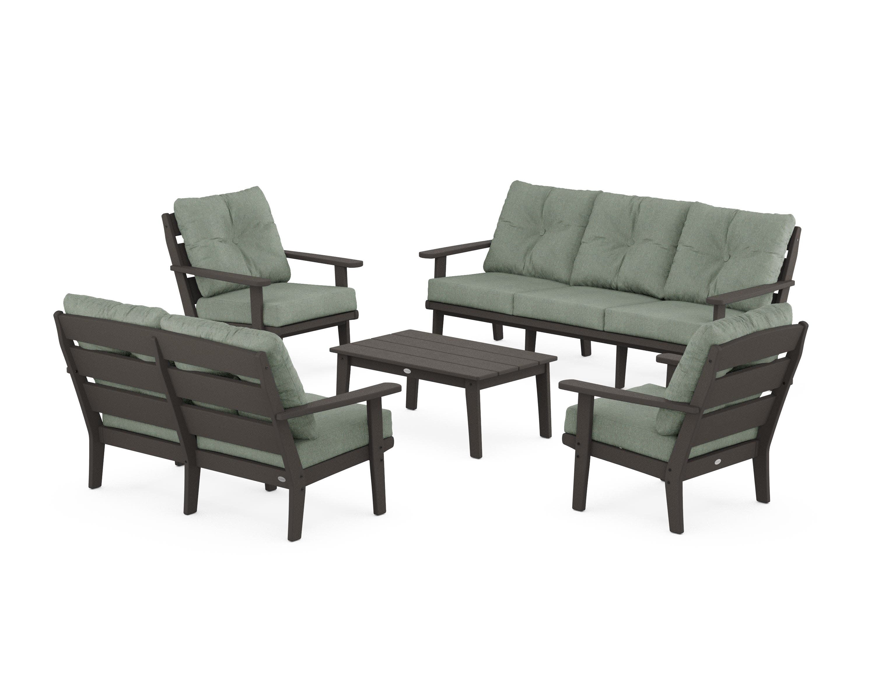Lakeside 5-Piece Lounge Sofa Set in Vintage Coffee / Cast Sage