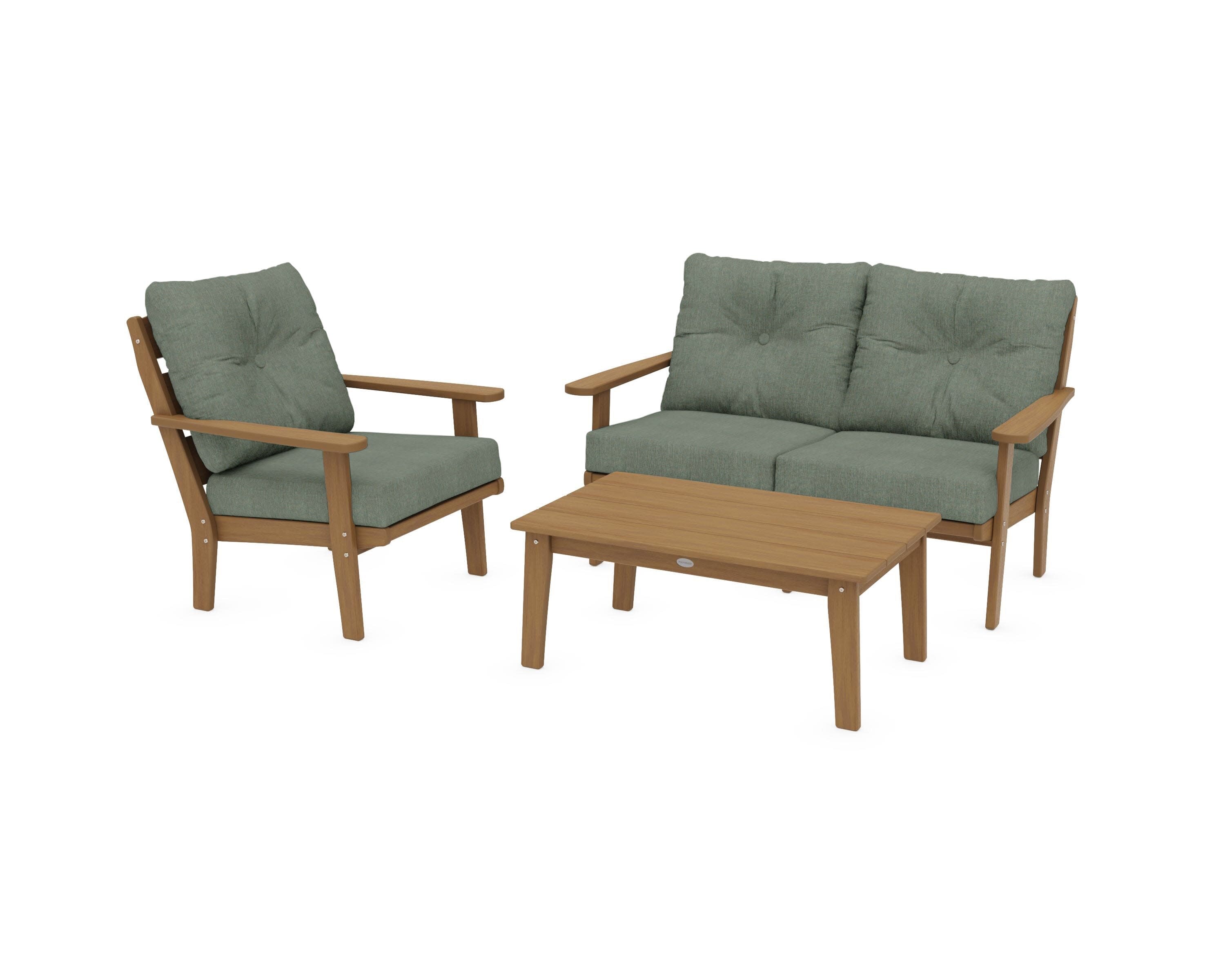 Lakeside 3-Piece Deep Seating Set in Natural / Cast Sage