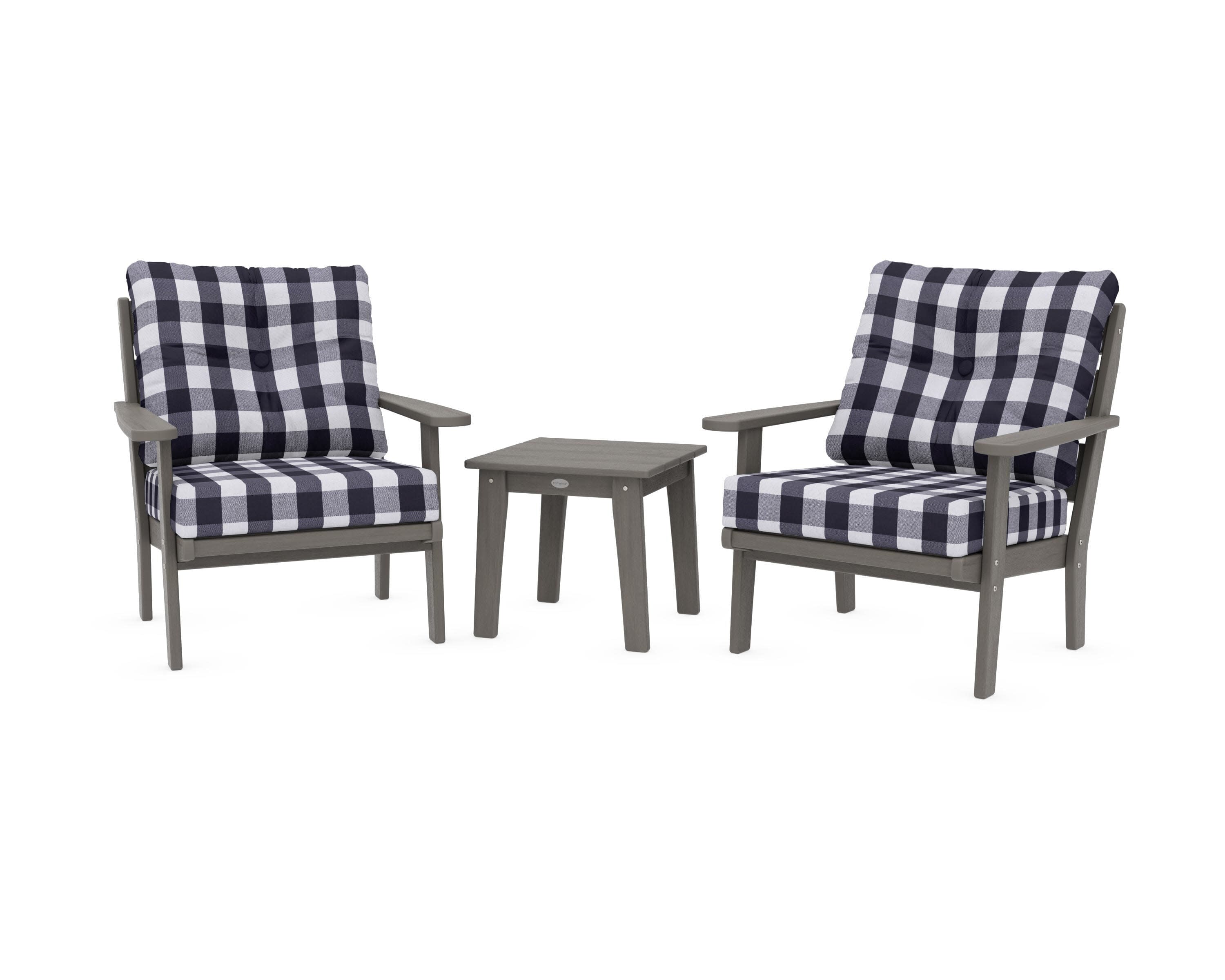 Lakeside 3-Piece Deep Seating Chair Set in Driftwood / Buffalo Plaid Navy