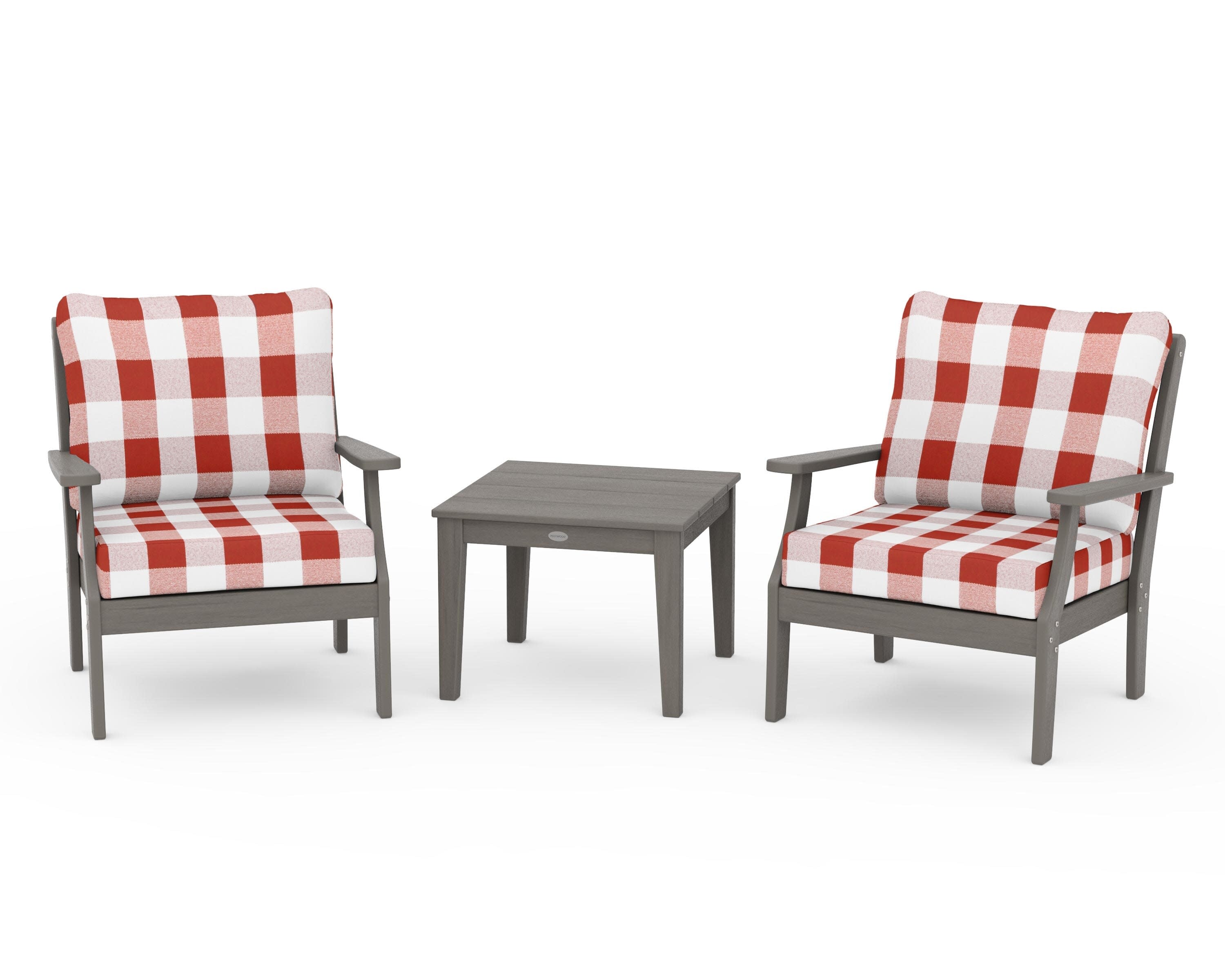 Braxton 3-Piece Deep Seating Set in Driftwood / Buffalo Plaid Crimson