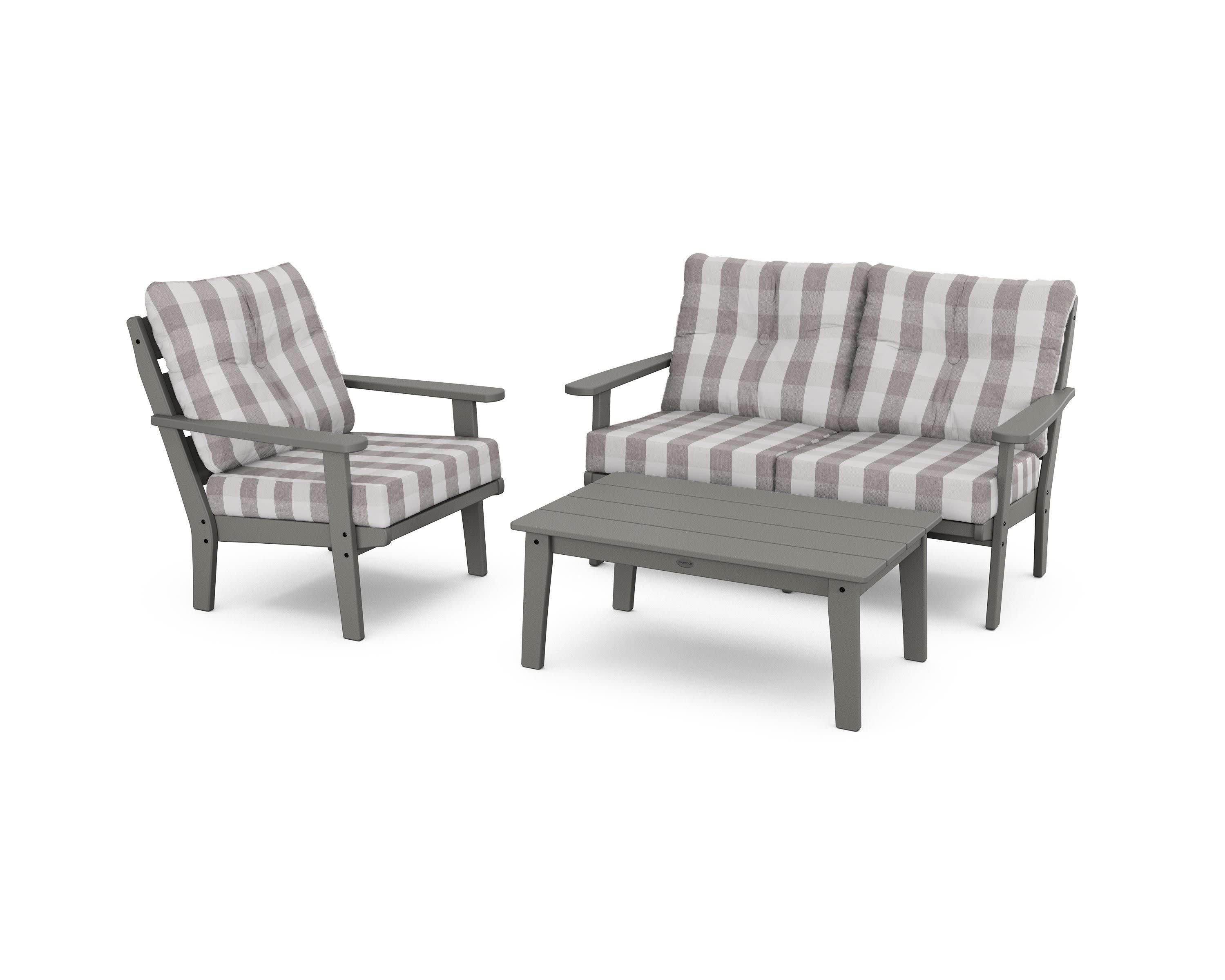 Lakeside 3-Piece Deep Seating Set in Slate Grey / Buffalo Plaid Grey Mist