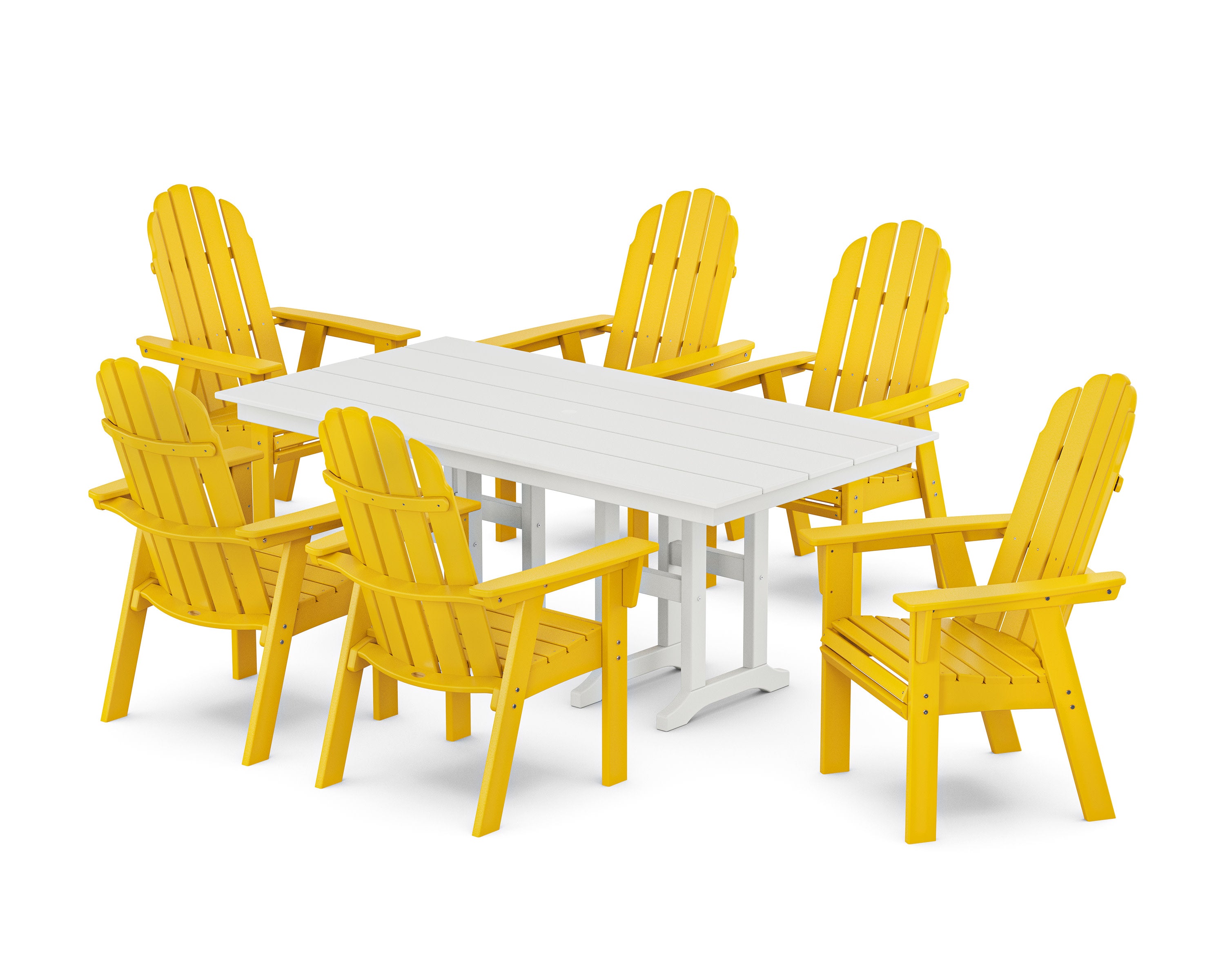 Vineyard Curveback Adirondack Chair 7-Piece Farmhouse Dining Set in Lemon / White