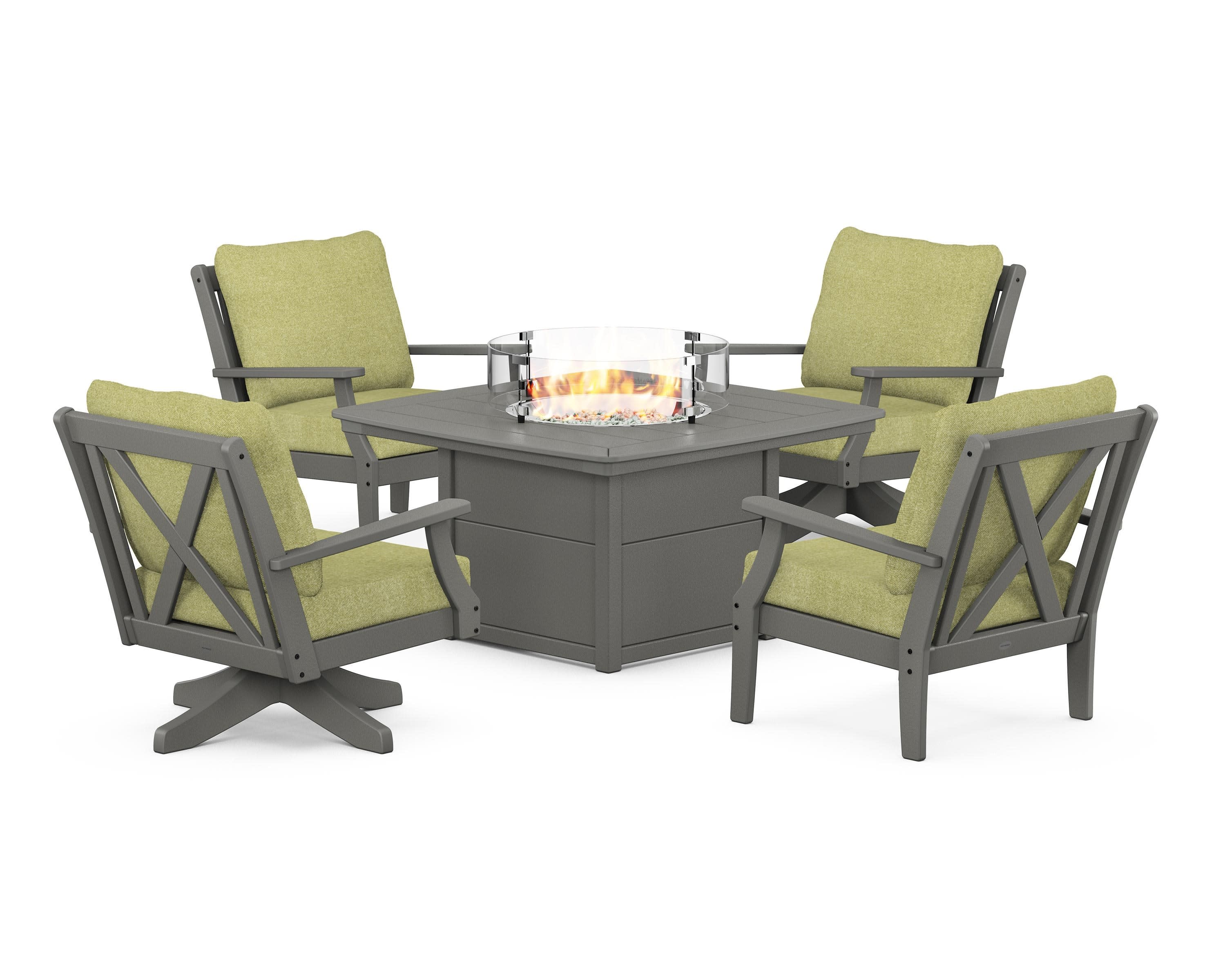 Braxton 5-Piece Deep Seating Set with Fire Table in Slate Grey / Chartreuse Boucle