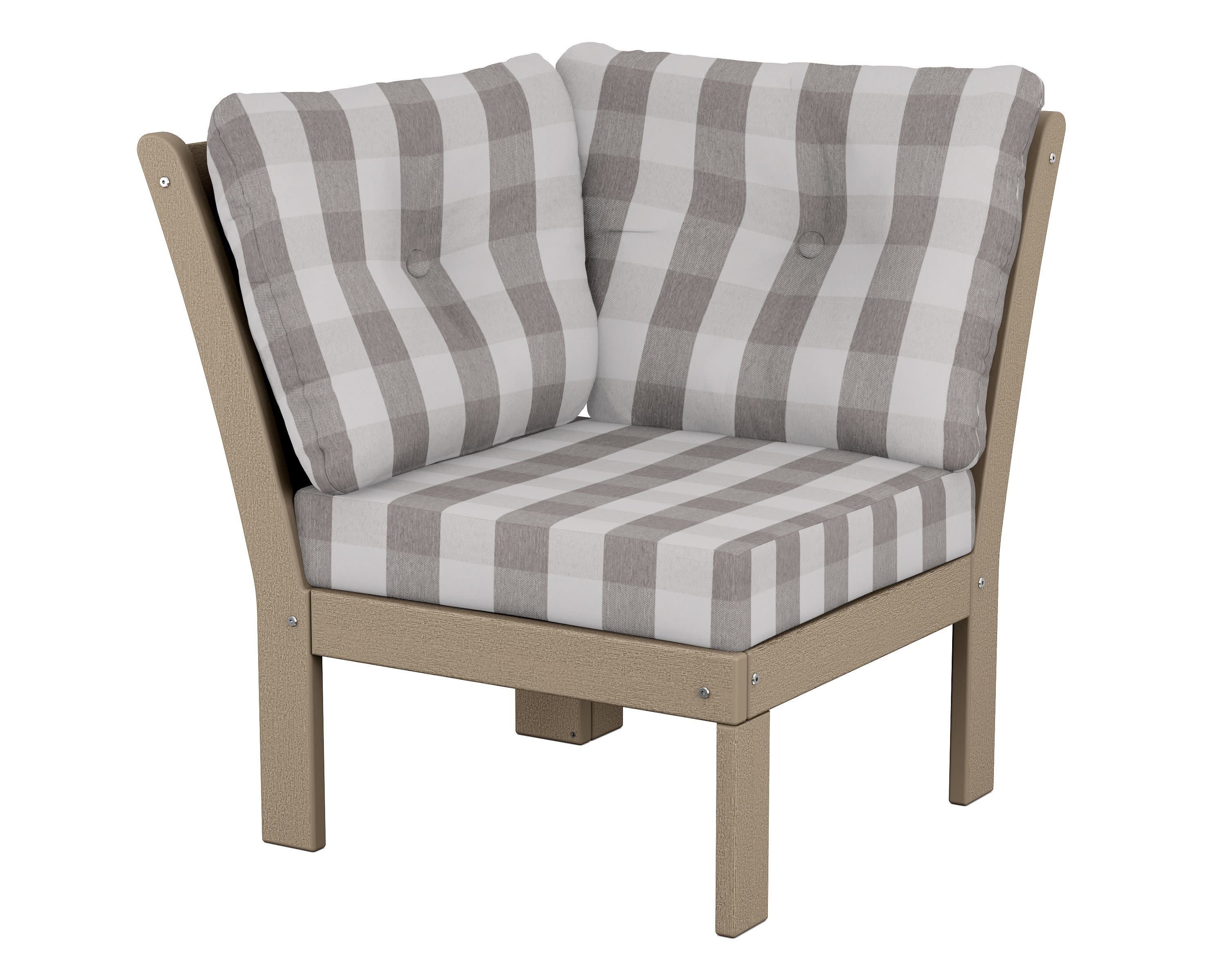 Vineyard Modular Corner Chair in Vintage Sahara / Buffalo Plaid Grey Mist