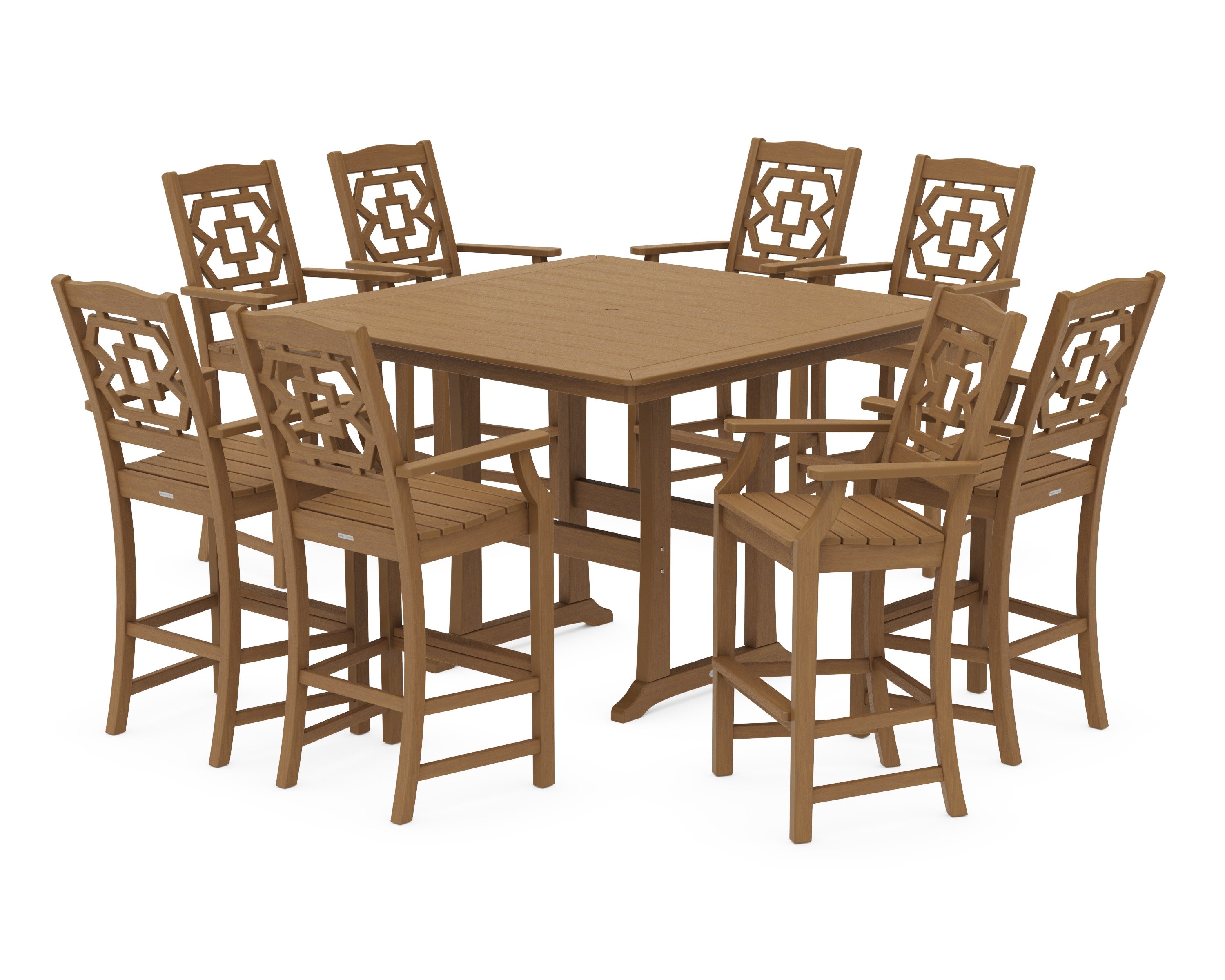 Chinoiserie 9-Piece Square Bar Set with Trestle Legs in Natural
