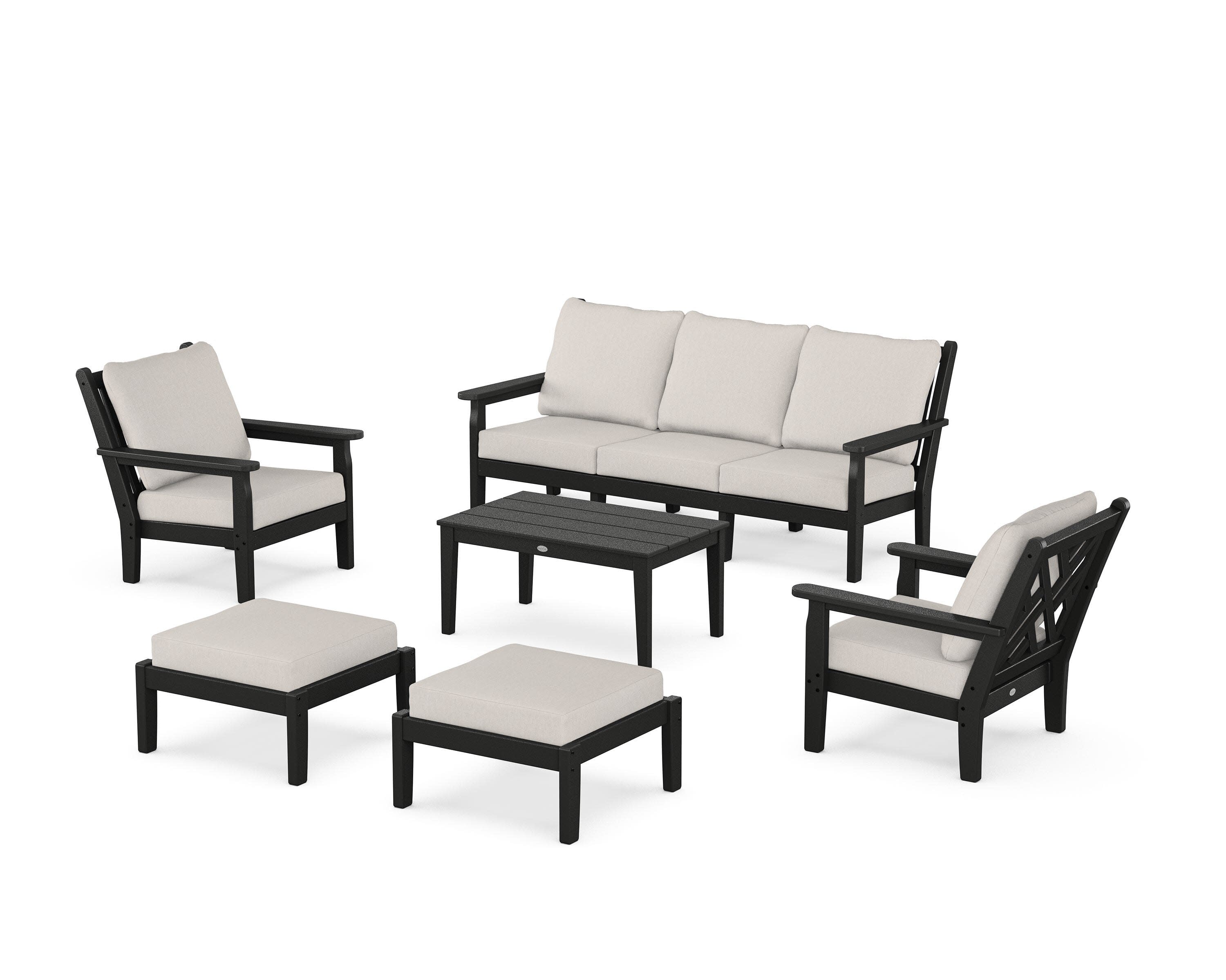 Chippendale 6-Piece Lounge Sofa Set in Black / Cast Ash