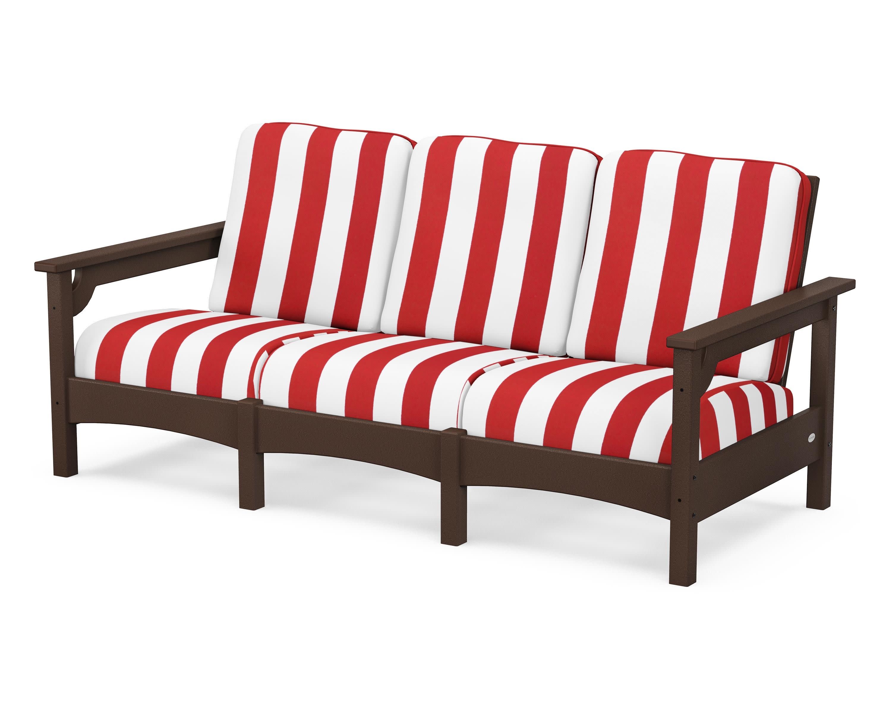 Club Sofa in Mahogany / Cabana Stripe Crimson