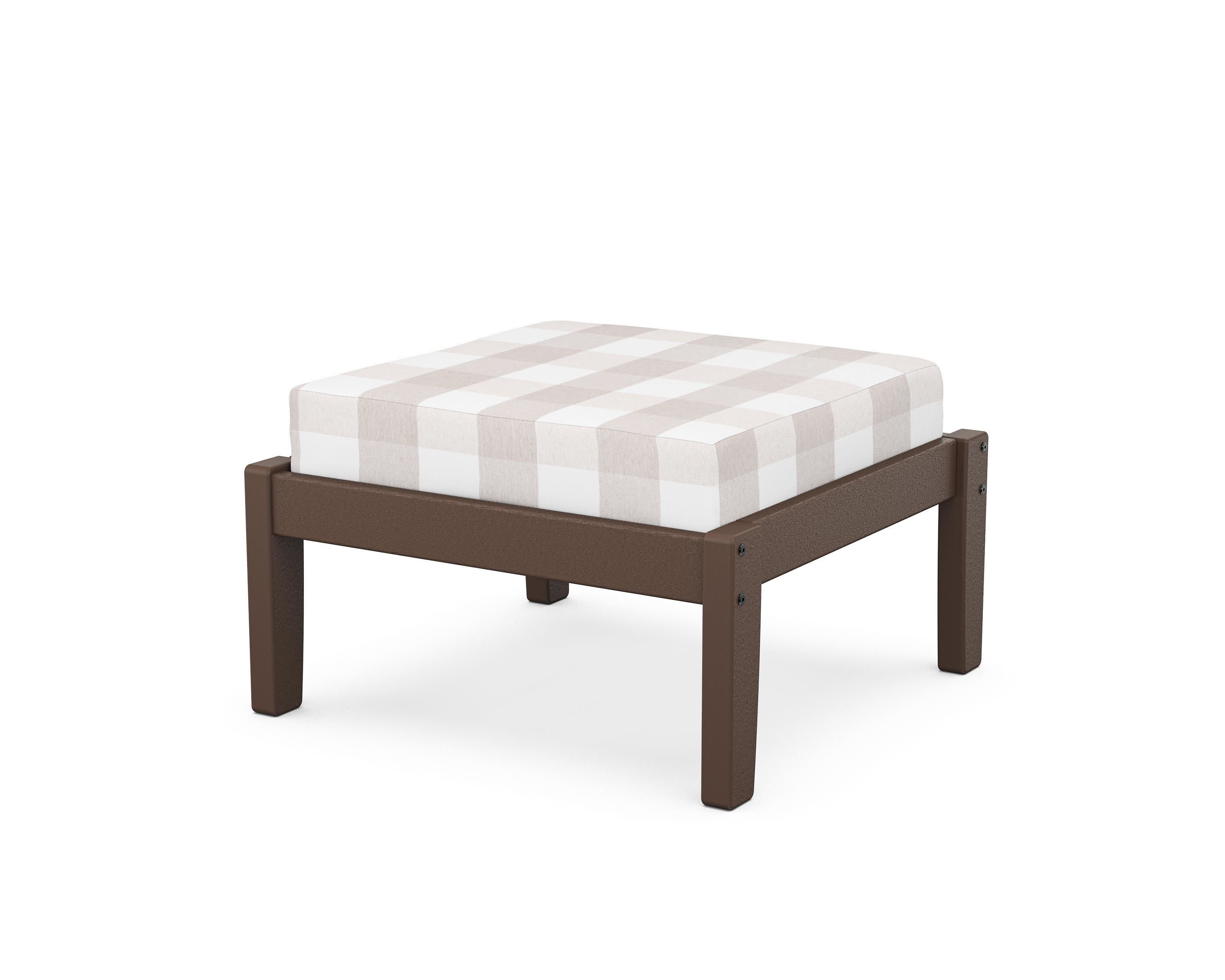 Deep Seating Ottoman in Mahogany / Buffalo Plaid Dune Burlap