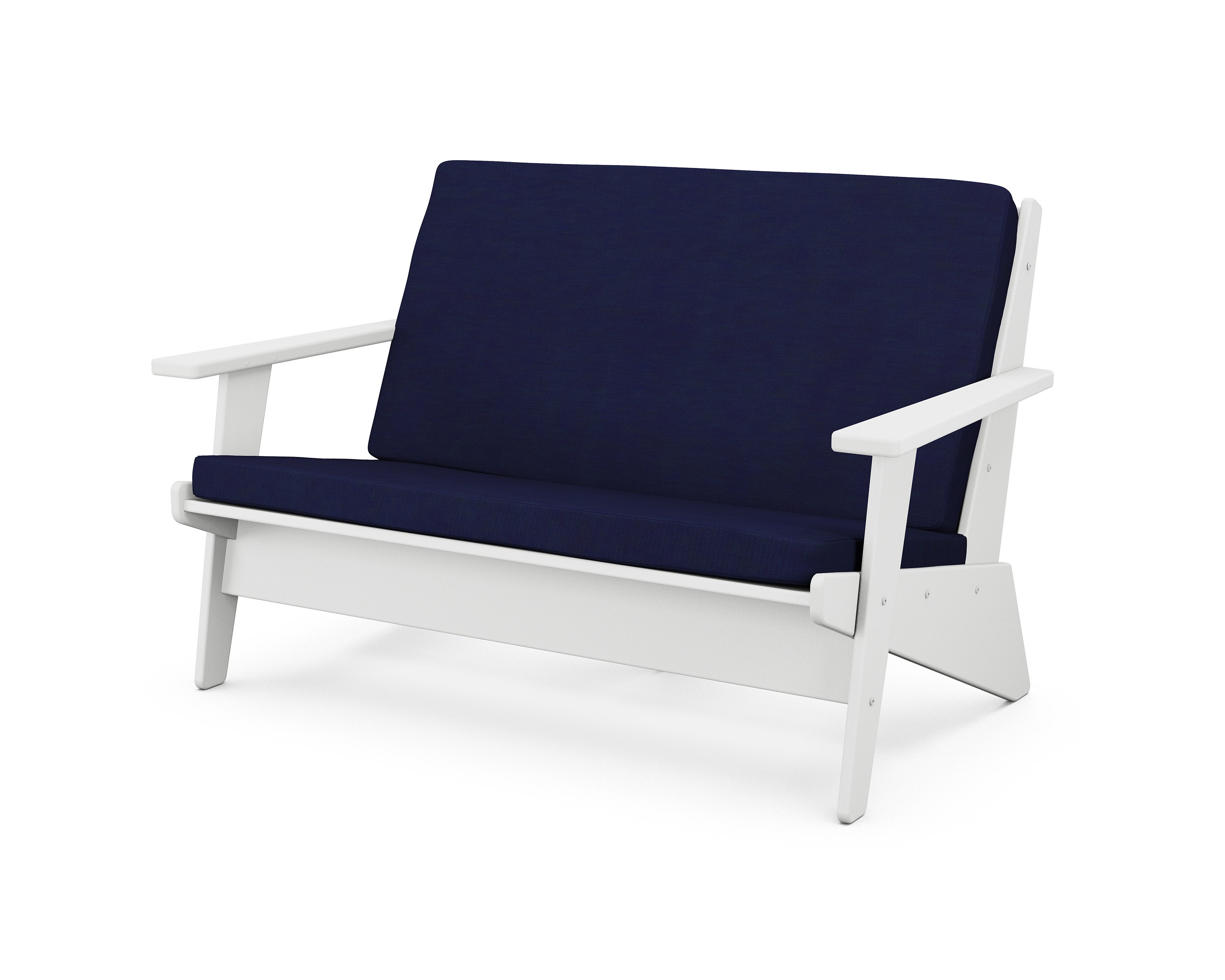 Riviera Modern Lounge Loveseat in White / Navy