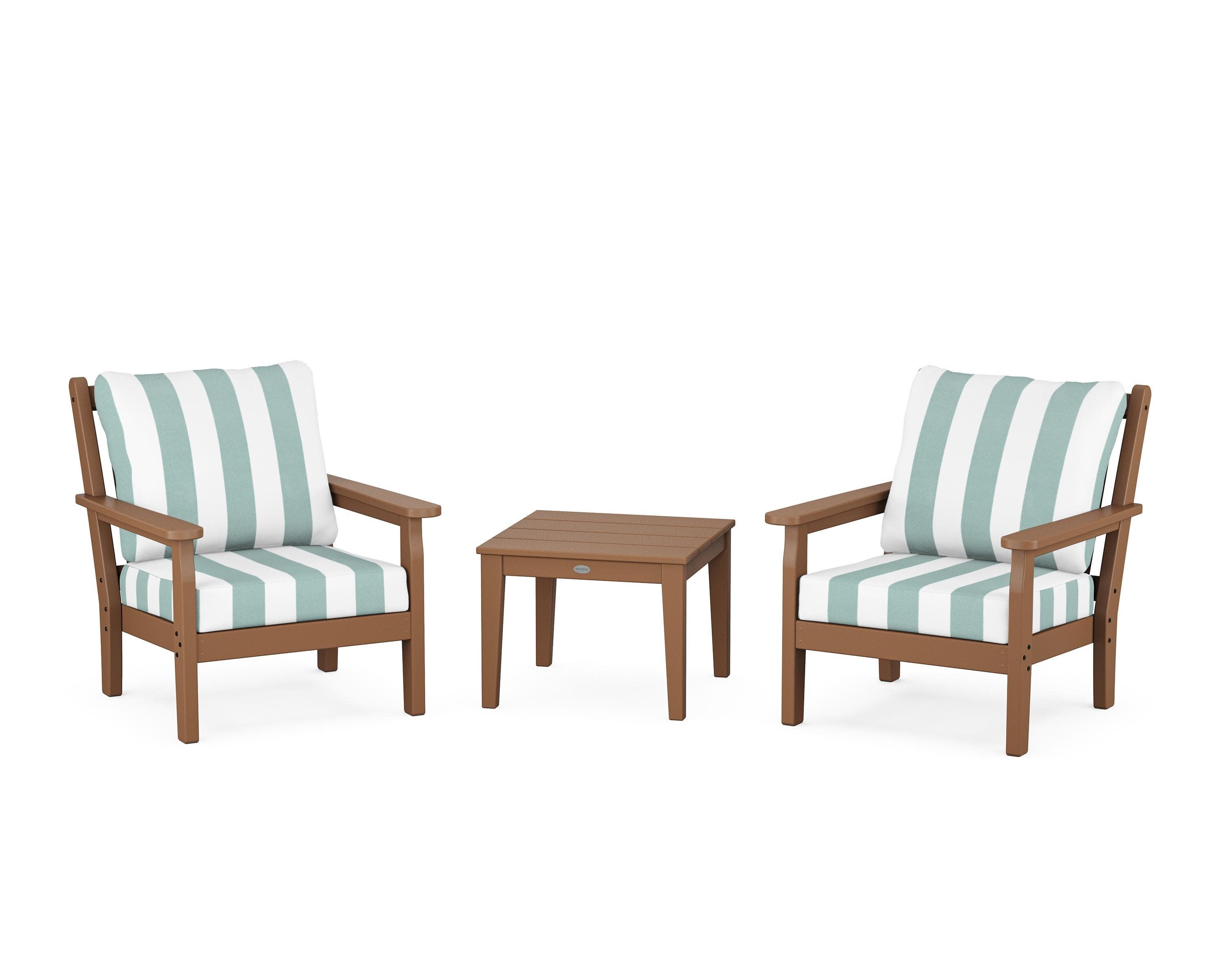 Chippendale 3-Piece Deep Seating Set in Teak / Cabana Stripe Glacier Spa