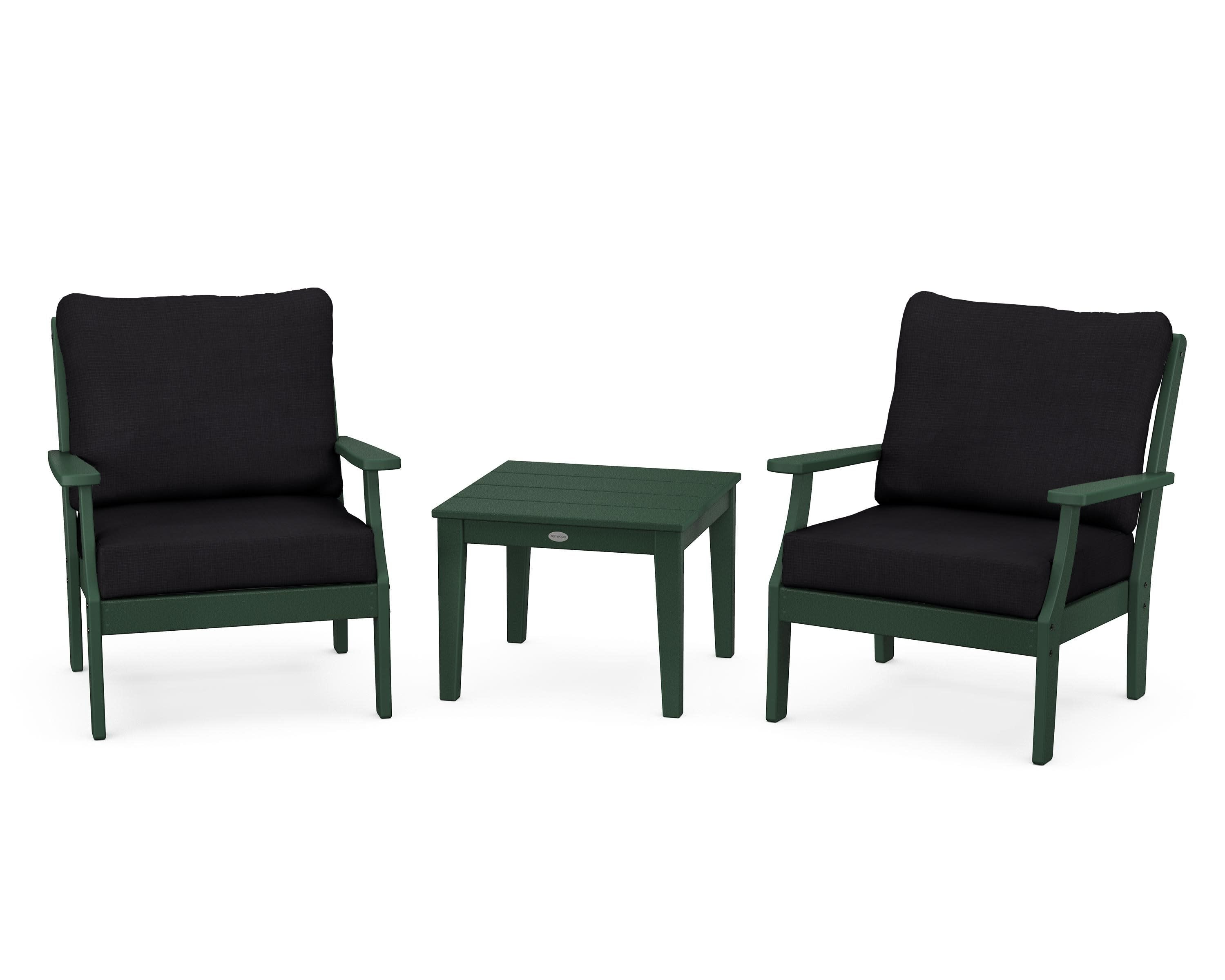 Braxton 3-Piece Deep Seating Set in Green / Midnight Linen
